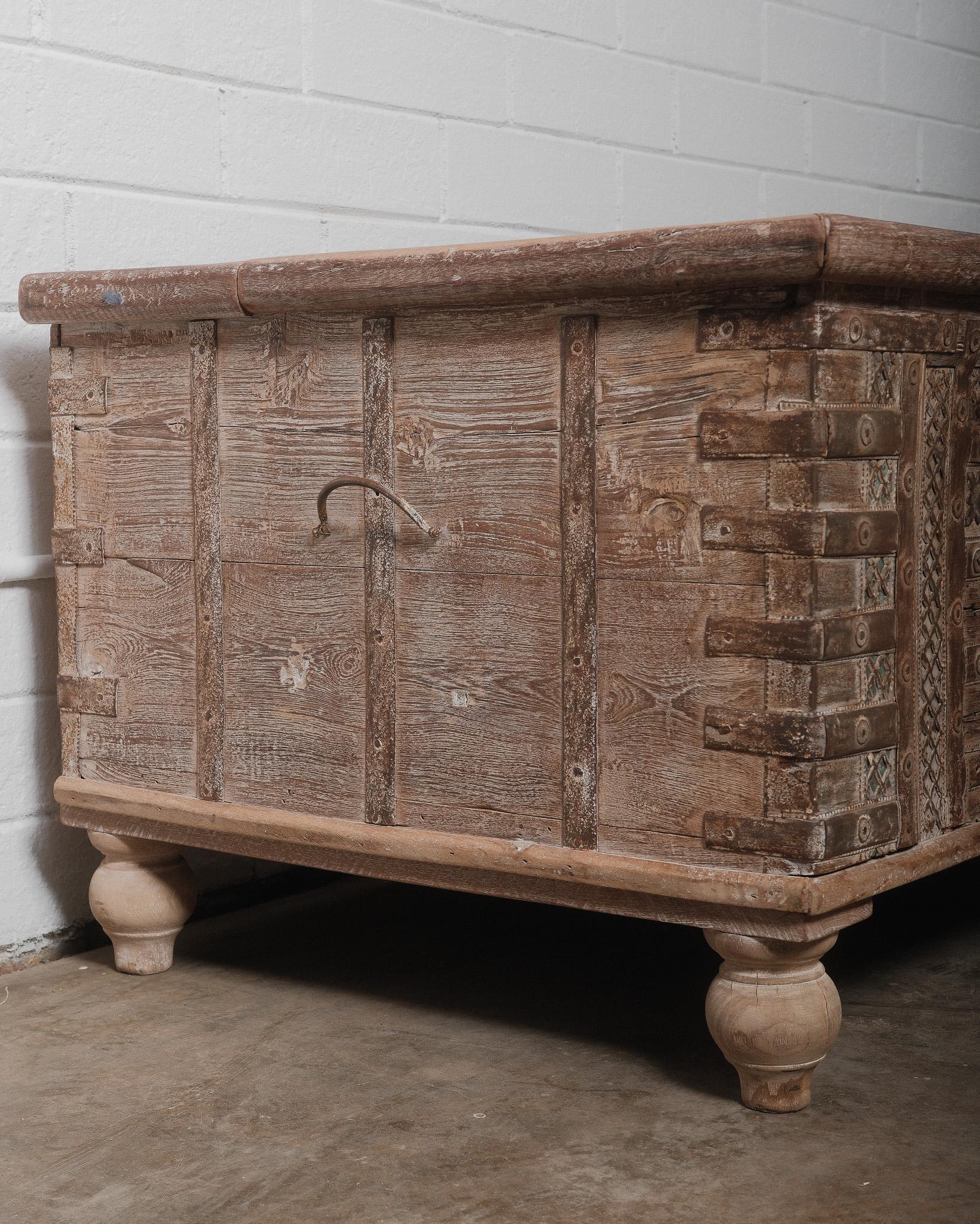 Bohemian 19th Century Hand-Carved Indian Hope Chest with Intricate Detailing For Sale