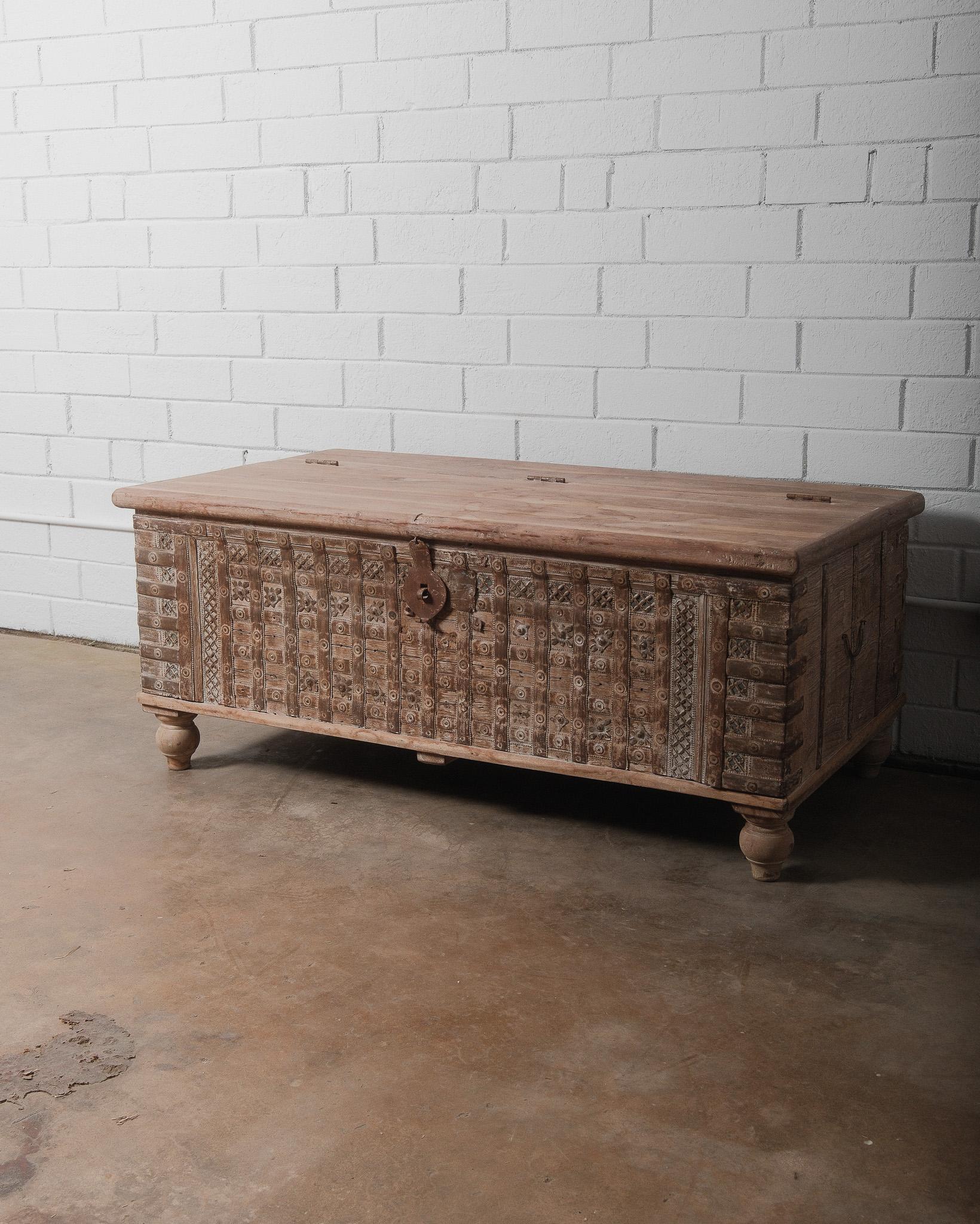 19th Century Hand-Carved Indian Hope Chest with Intricate Detailing In Good Condition For Sale In High Point, NC