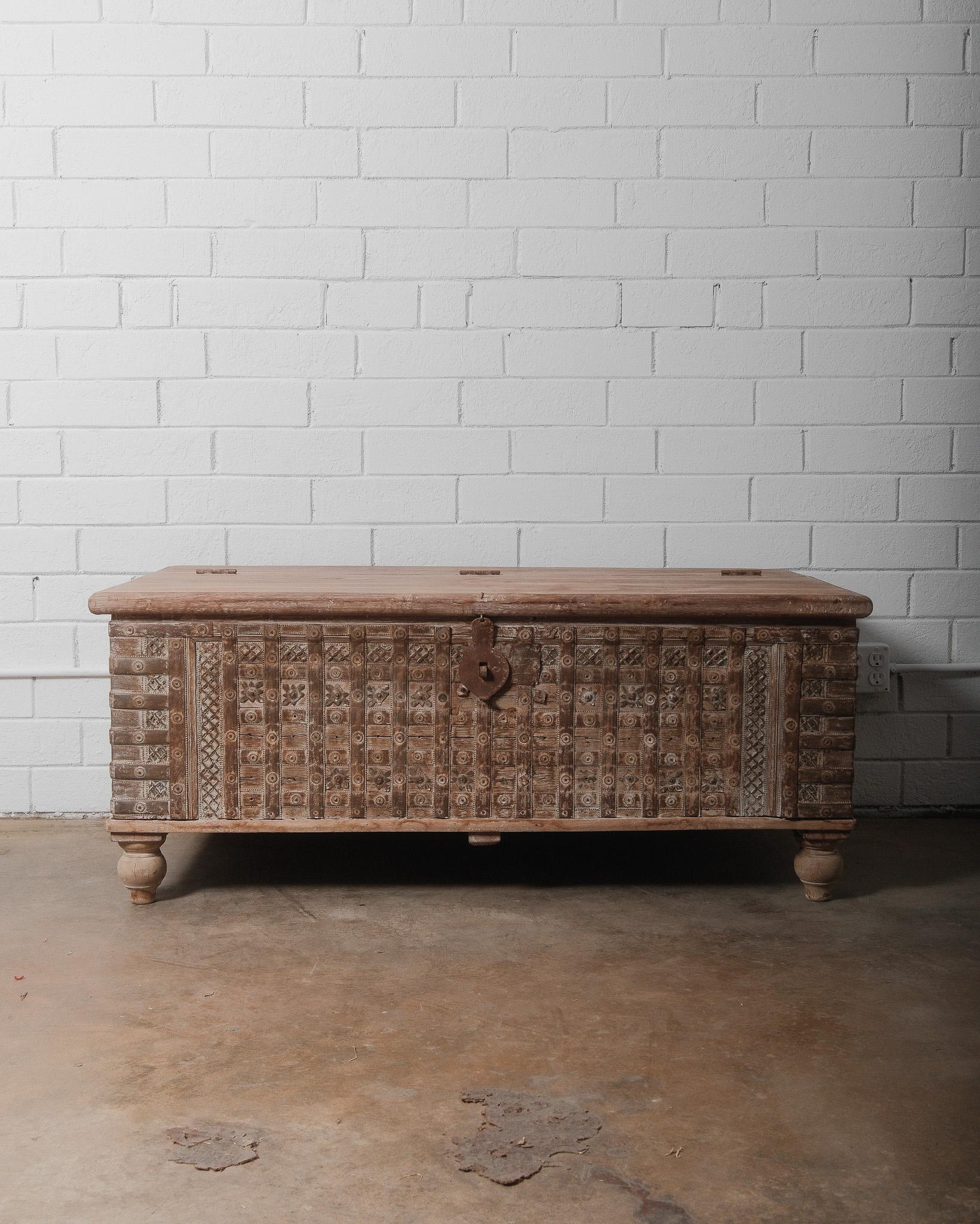 19th Century Hand-Carved Indian Hope Chest with Intricate Detailing For Sale 1