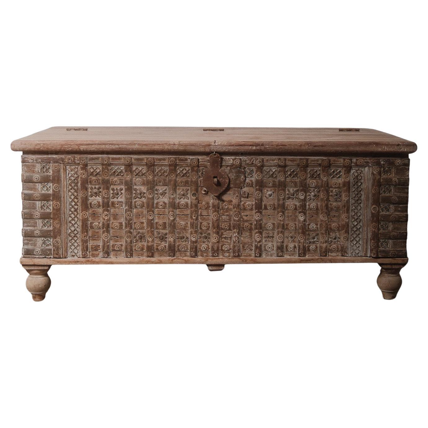 19th Century Hand-Carved Indian Hope Chest with Intricate Detailing For Sale