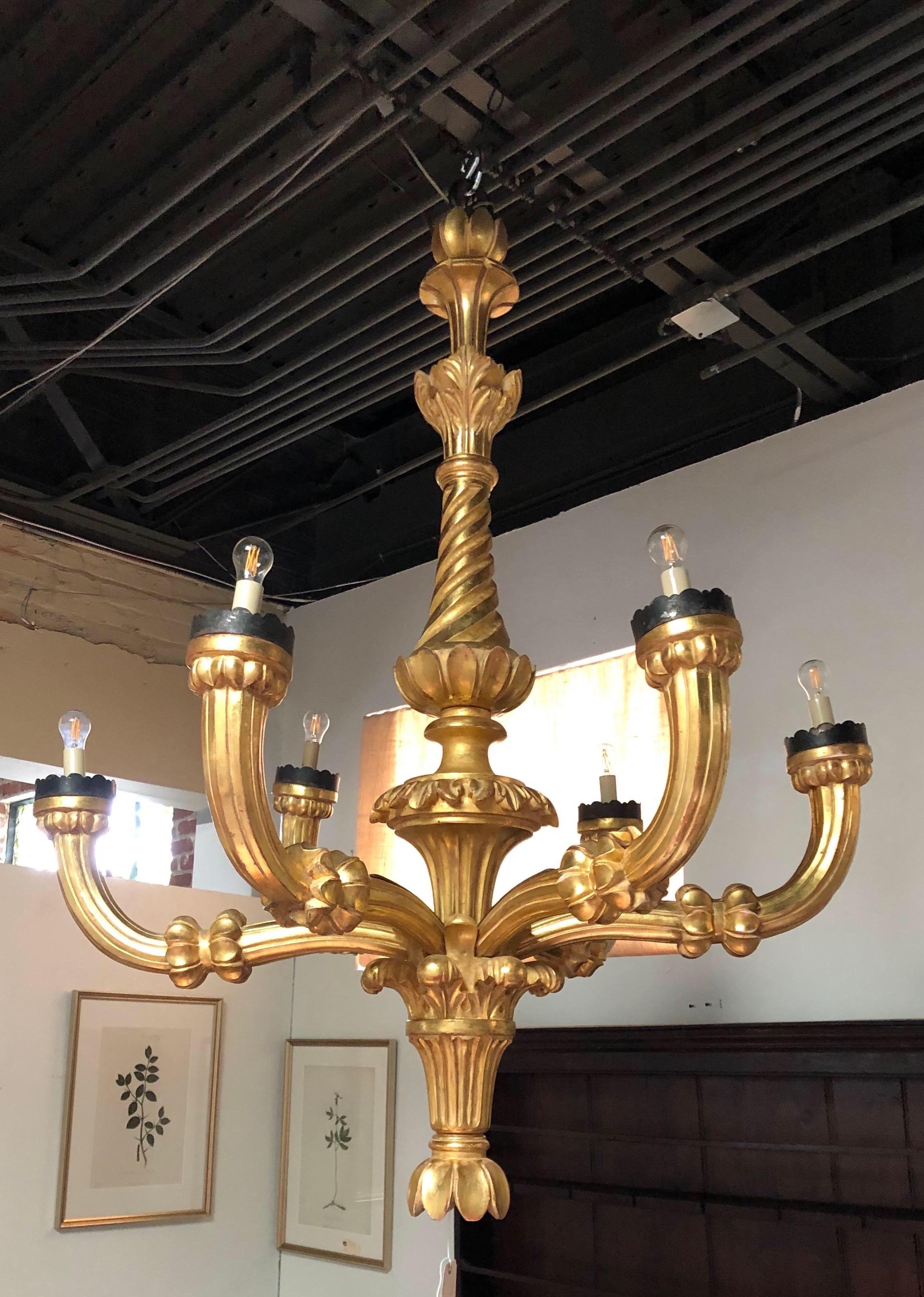 Incredible hand carved giltwood chandelier. Impressive size and details. All hand carved and water gilding. Probably, late 19th-early 20th century.