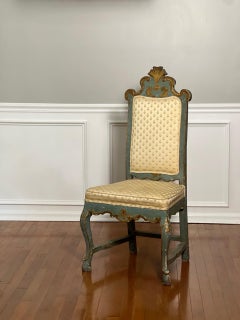 18th Century Hand Carved Italian Rococo Painted and Parcel Gilt Side Chair
