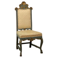 18th Century Hand Carved Italian Rococo Painted and Parcel Gilt Side Chair