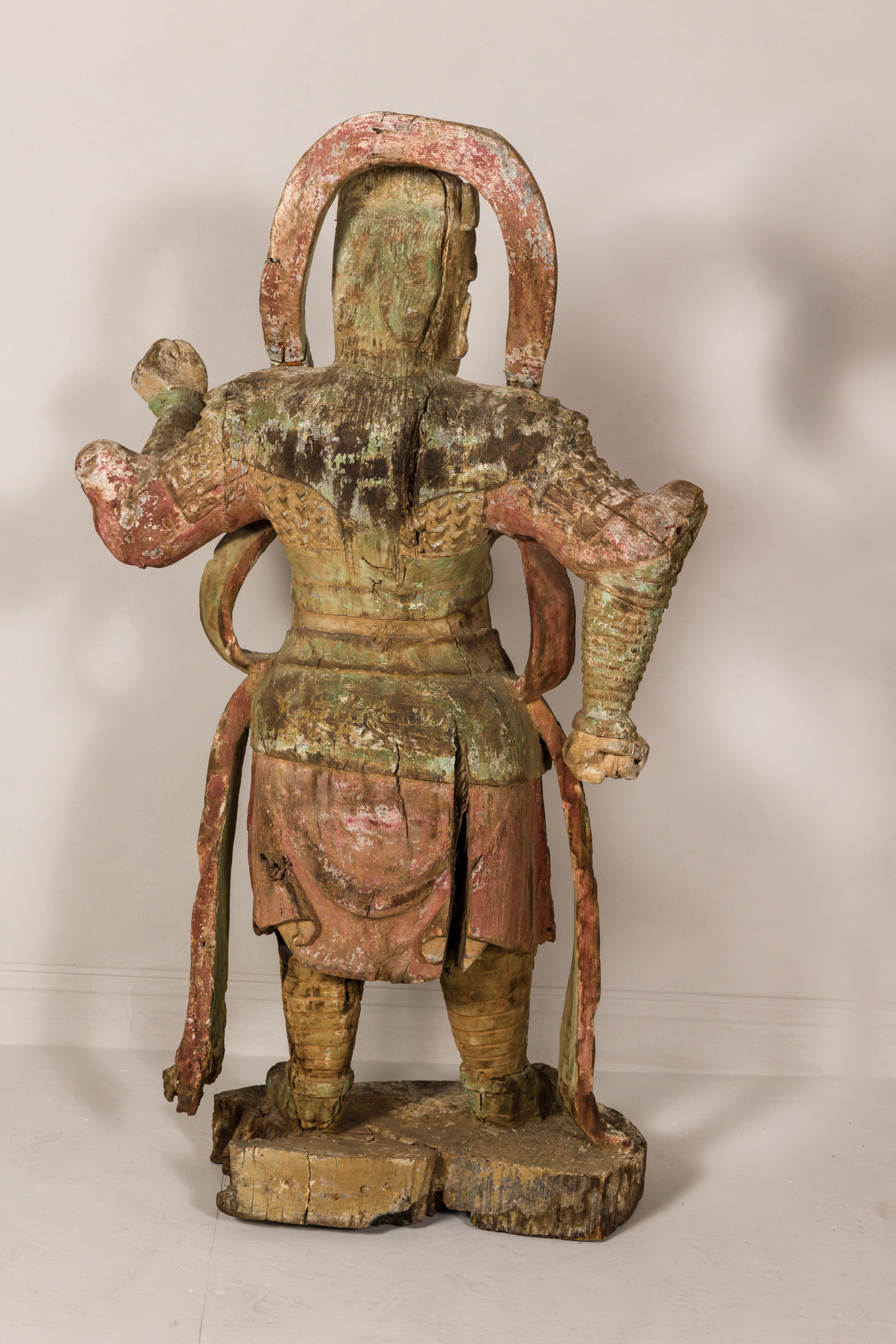 19th Century Hand Carved Japanese Samurai Sculpture with Traces of Polychromy For Sale 10