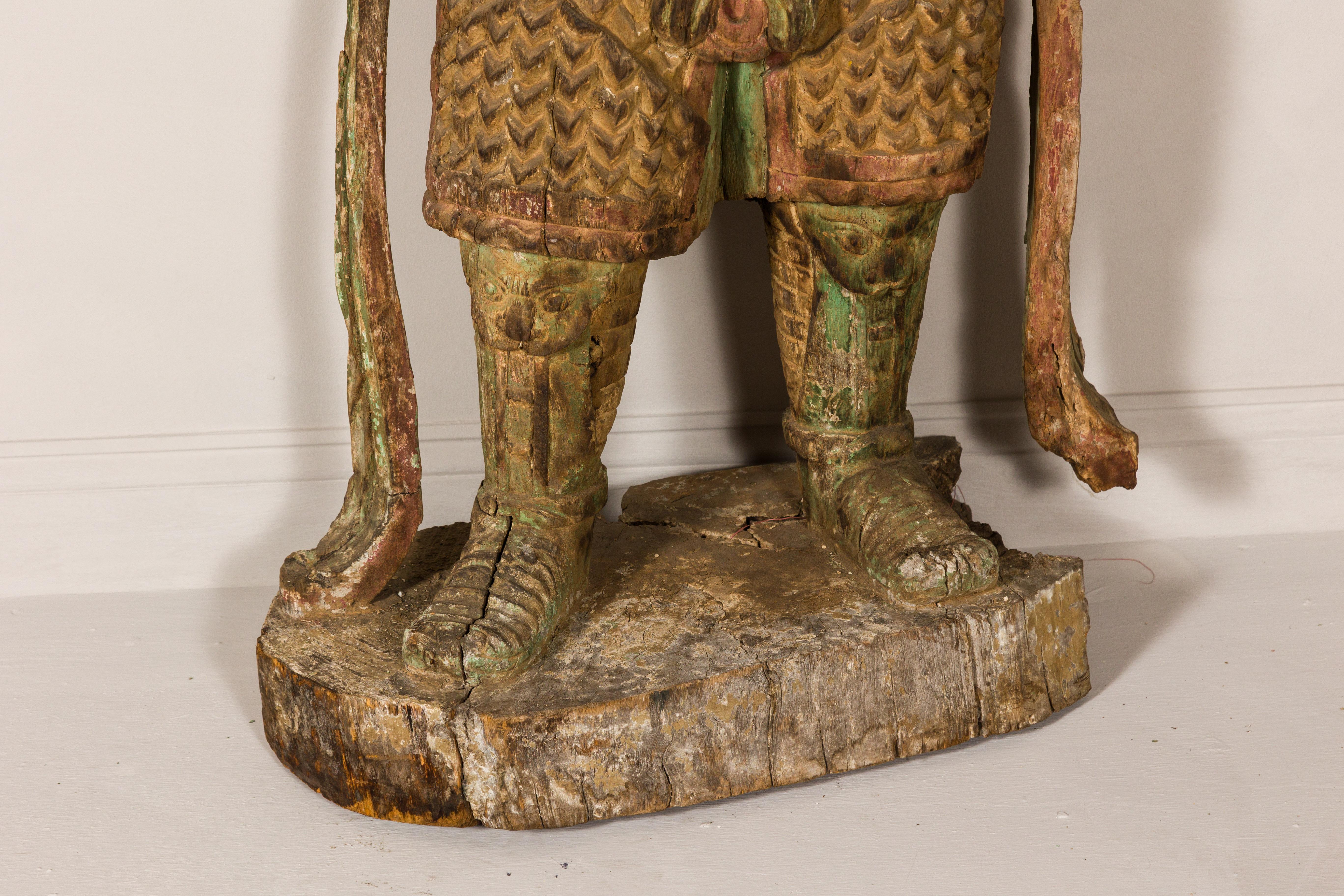 19th Century Hand Carved Japanese Samurai Sculpture with Traces of Polychromy For Sale 2