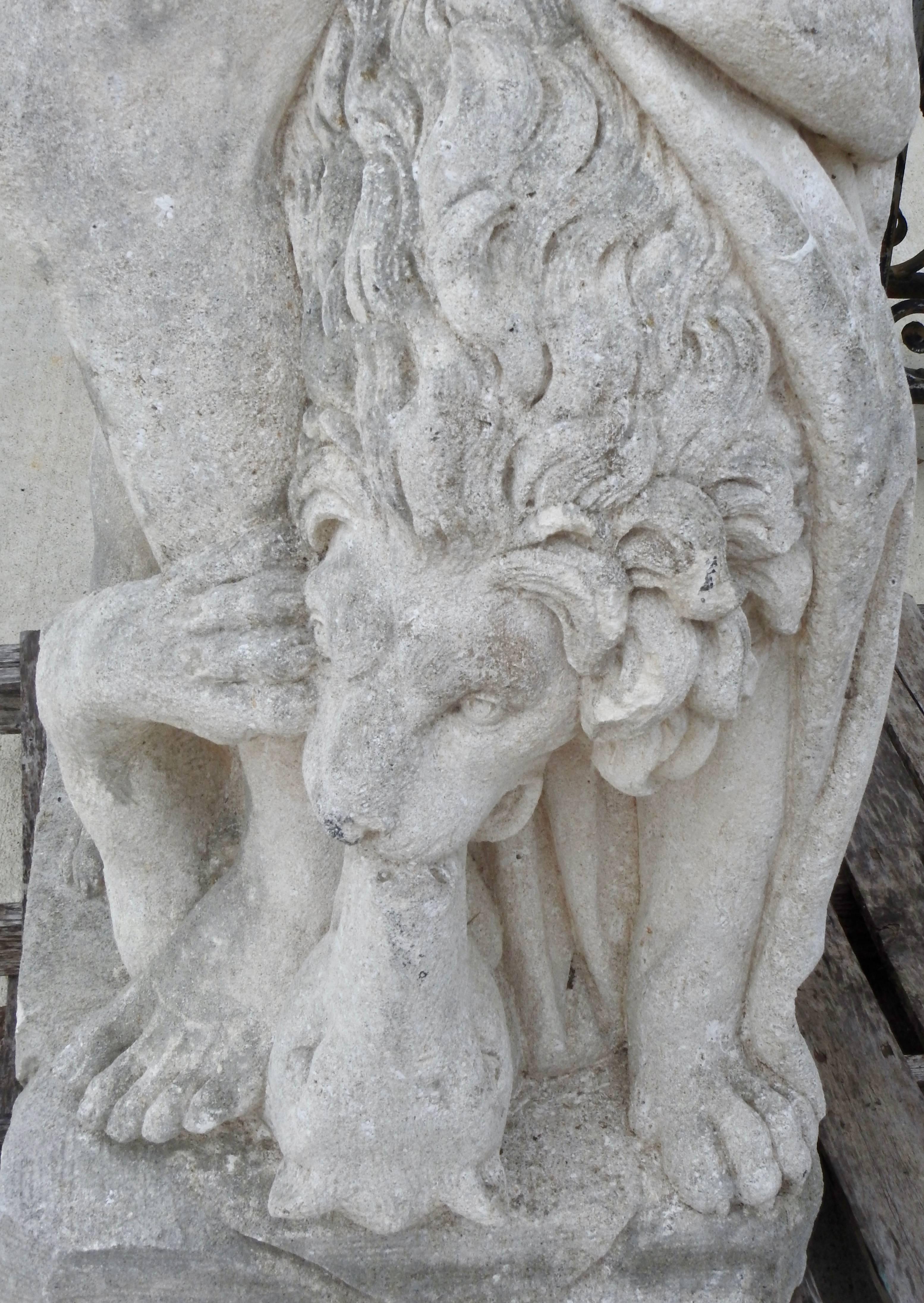 19th Century Hand Carved Limestone Statue Hercules 