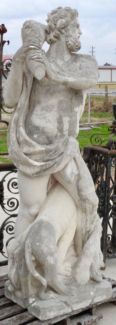 19th Century Hand Carved Limestone Statue Hercules "The Kill"