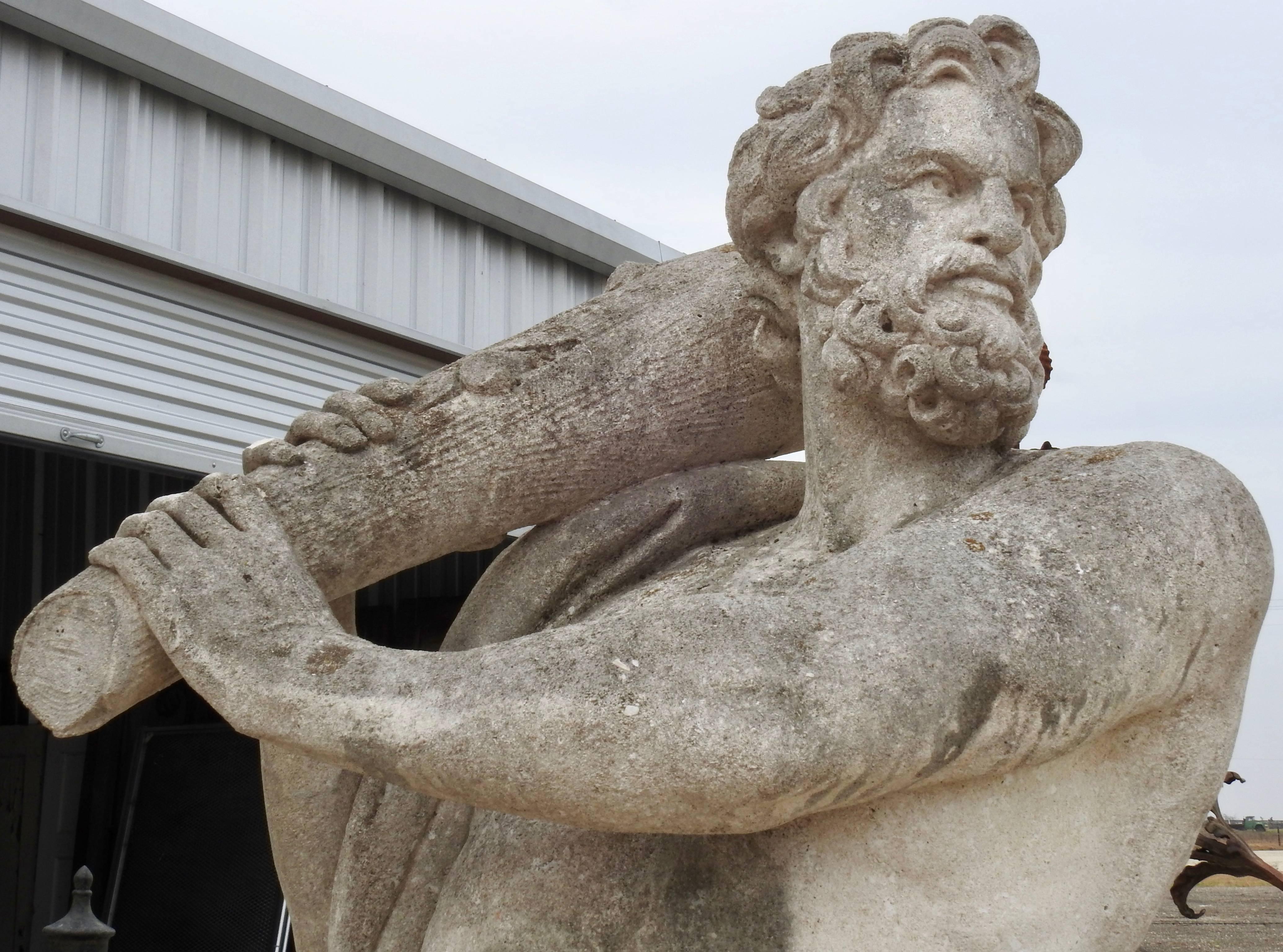 Art Nouveau 19th Century Hand Carved Limestone Statue Hercules 