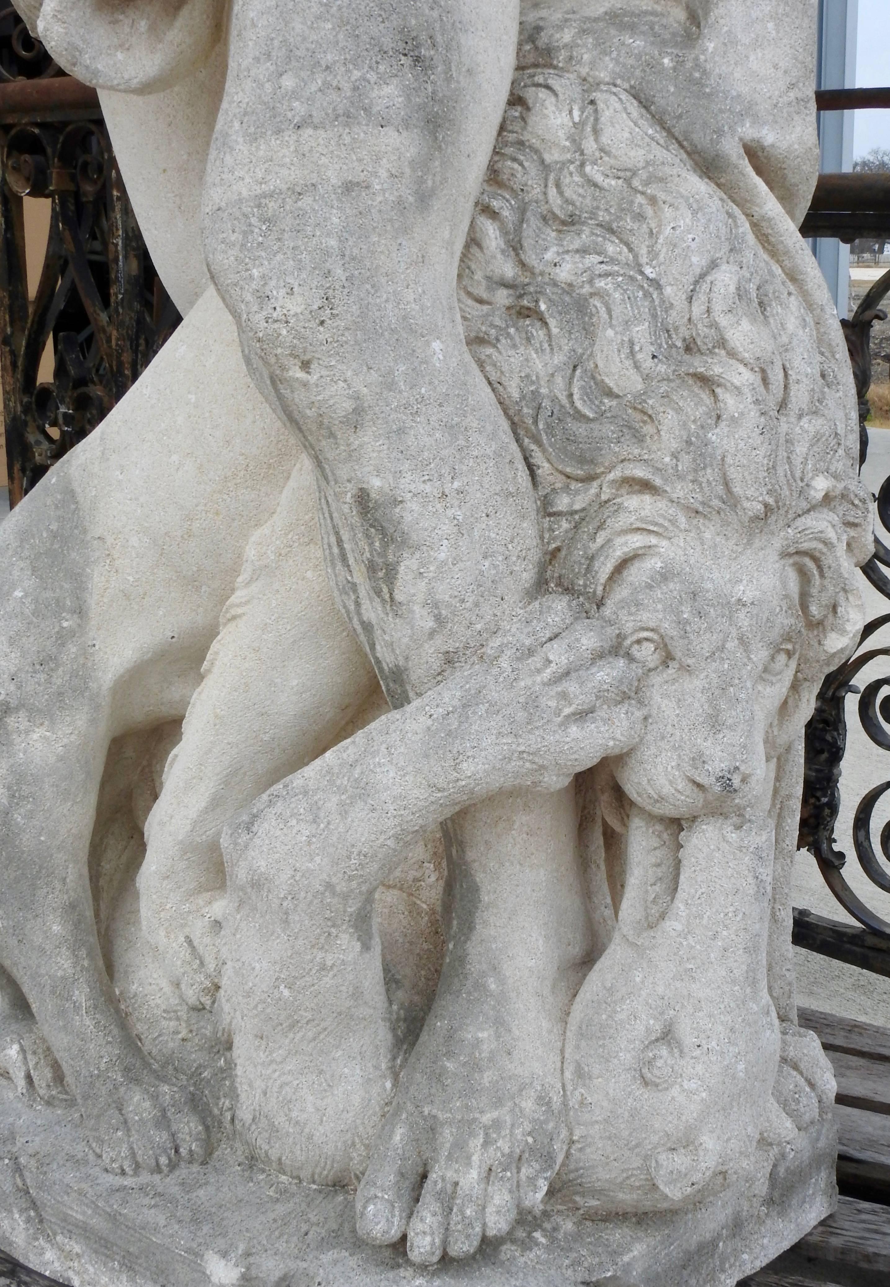 Italian 19th Century Hand Carved Limestone Statue Hercules 
