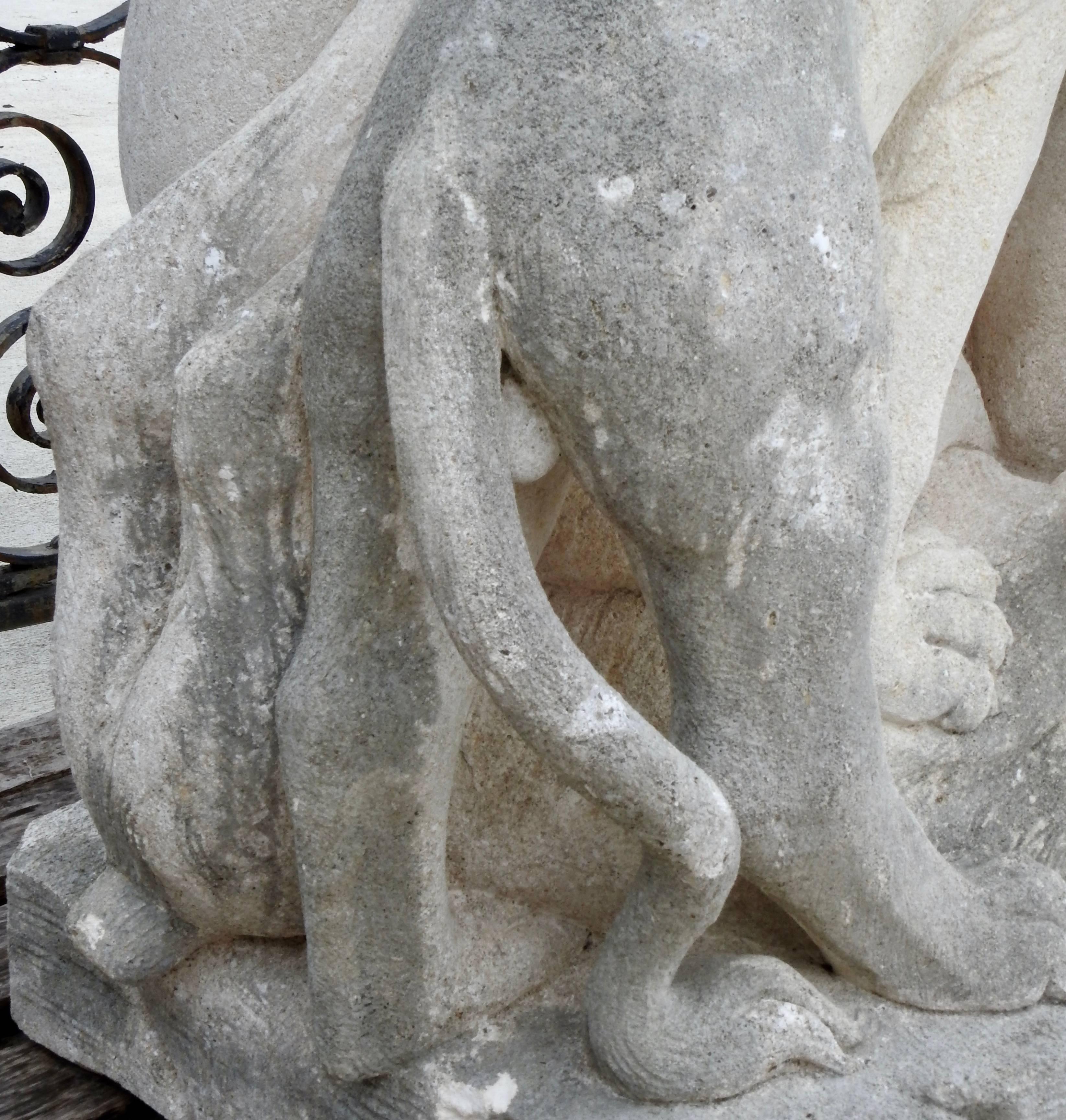 19th Century Hand Carved Limestone Statue Hercules 