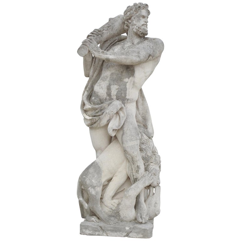 19th Century Hand Carved Limestone Statue Hercules "The Kill" For Sale ...