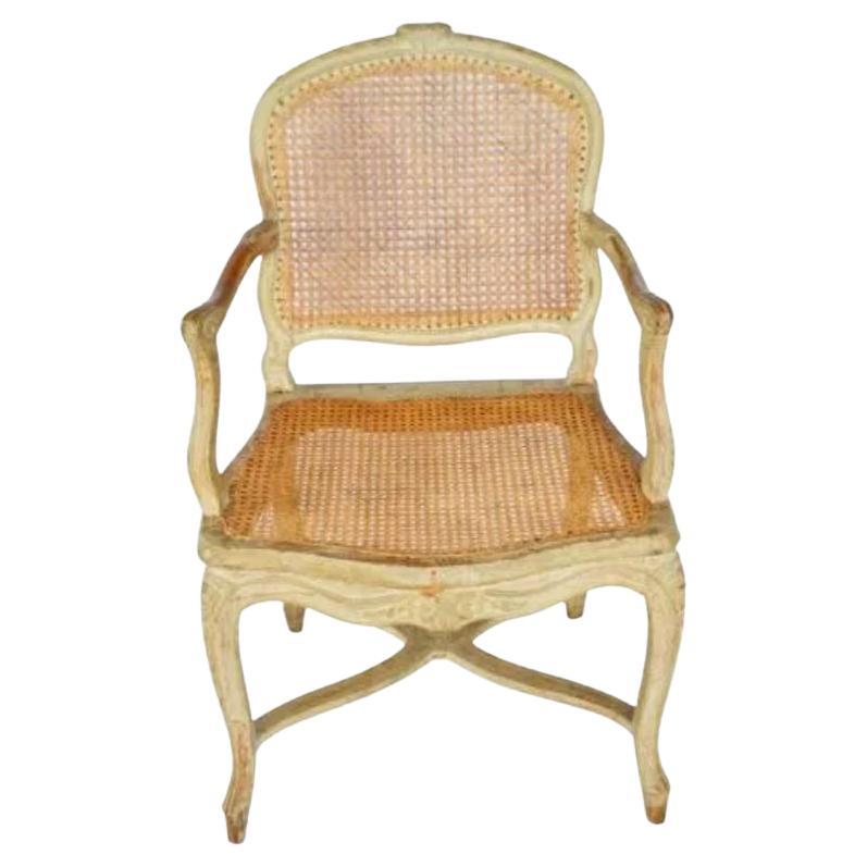 19th Century Hand Carved Louis XV Style Caned Arm Chair For Sale