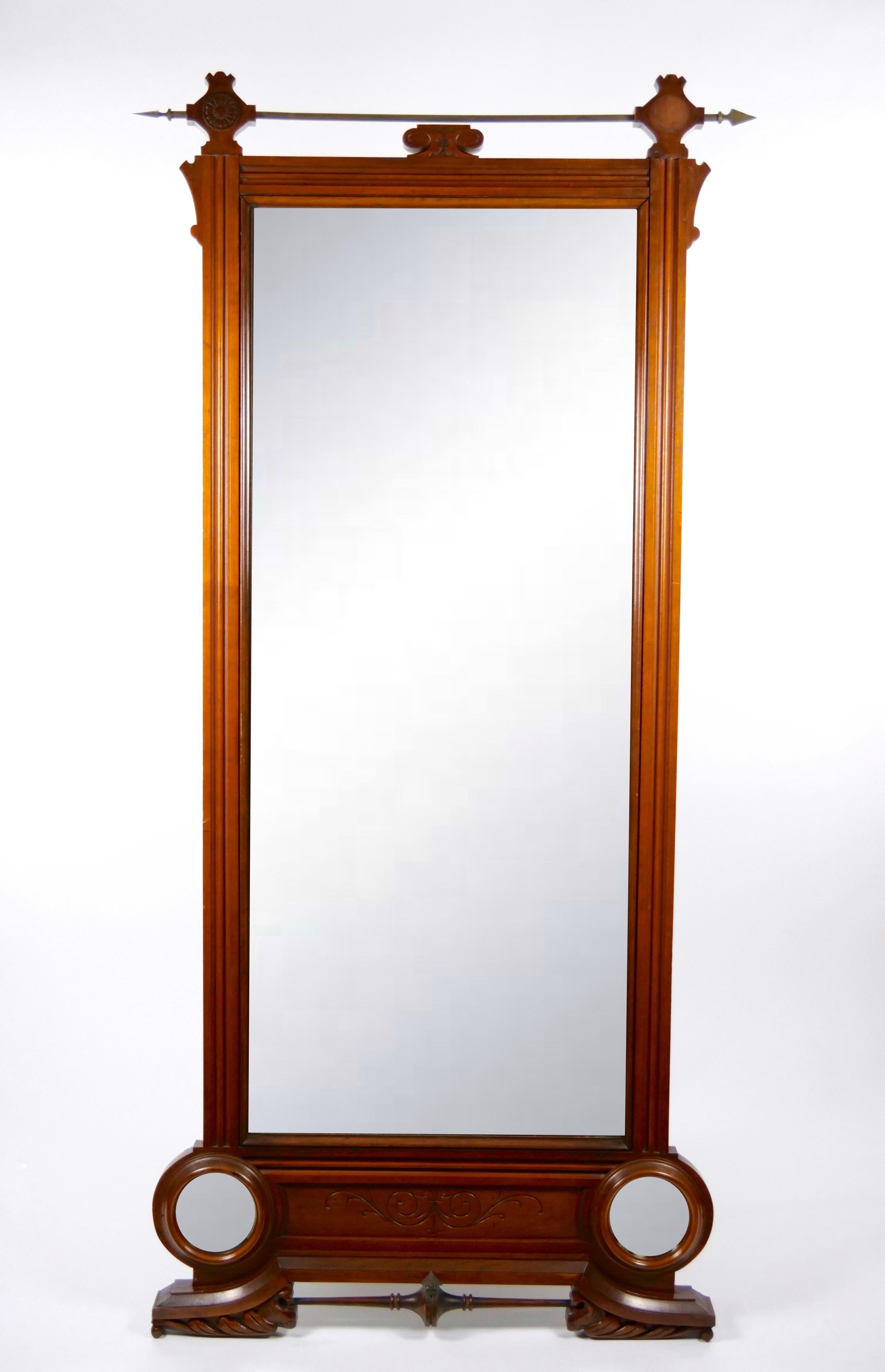 19th Century Hand Carved Mahogany Frame Wall Mirror For Sale 3