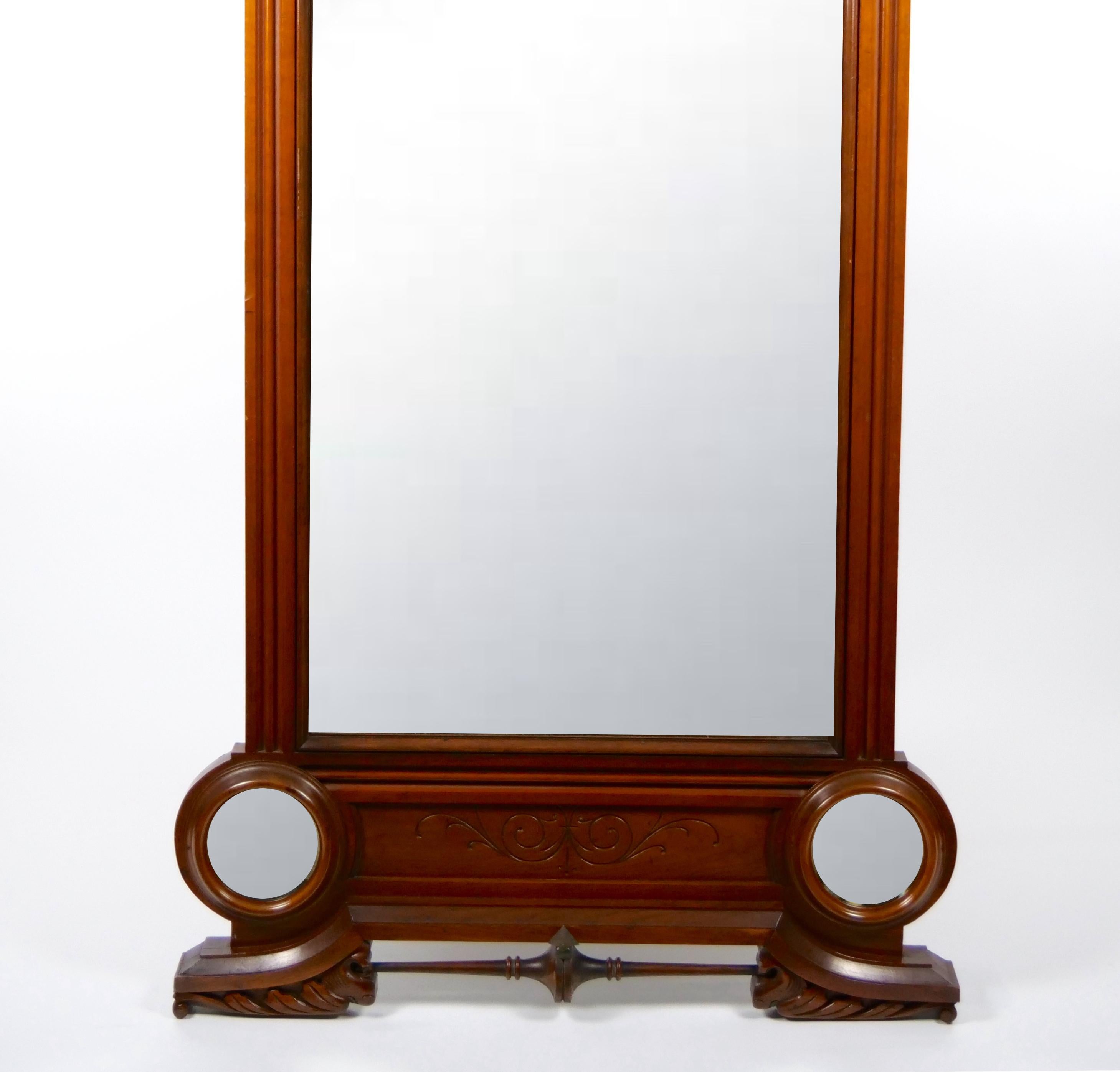 Victorian 19th Century Hand Carved Mahogany Frame Wall Mirror For Sale