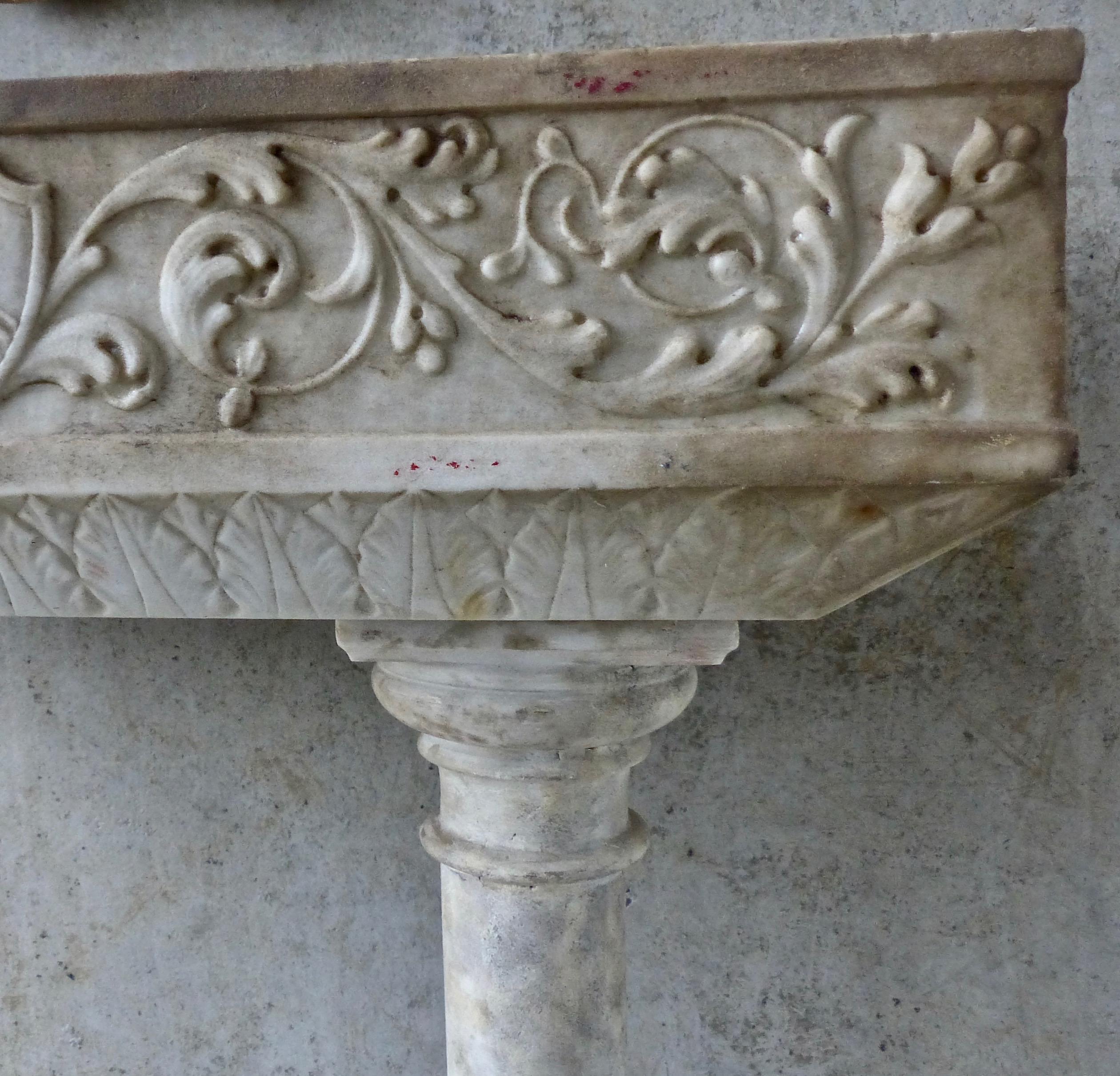 Classical Roman 19th Century Hand Carved Marble Font Stand Base For Sale