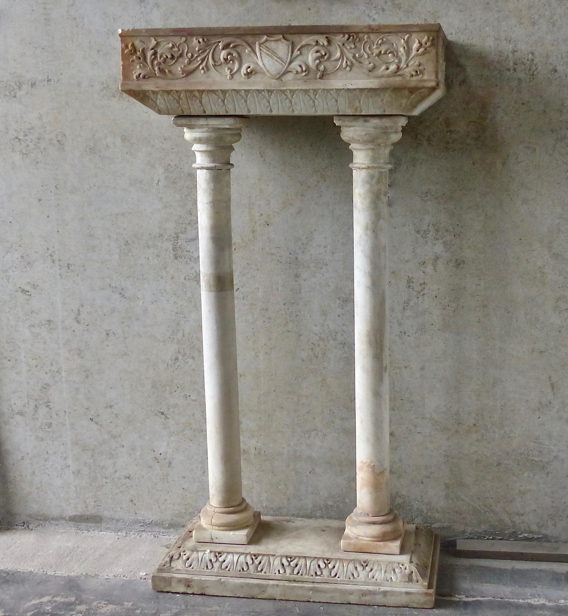 Hand-Carved 19th Century Hand Carved Marble Font Stand Base For Sale