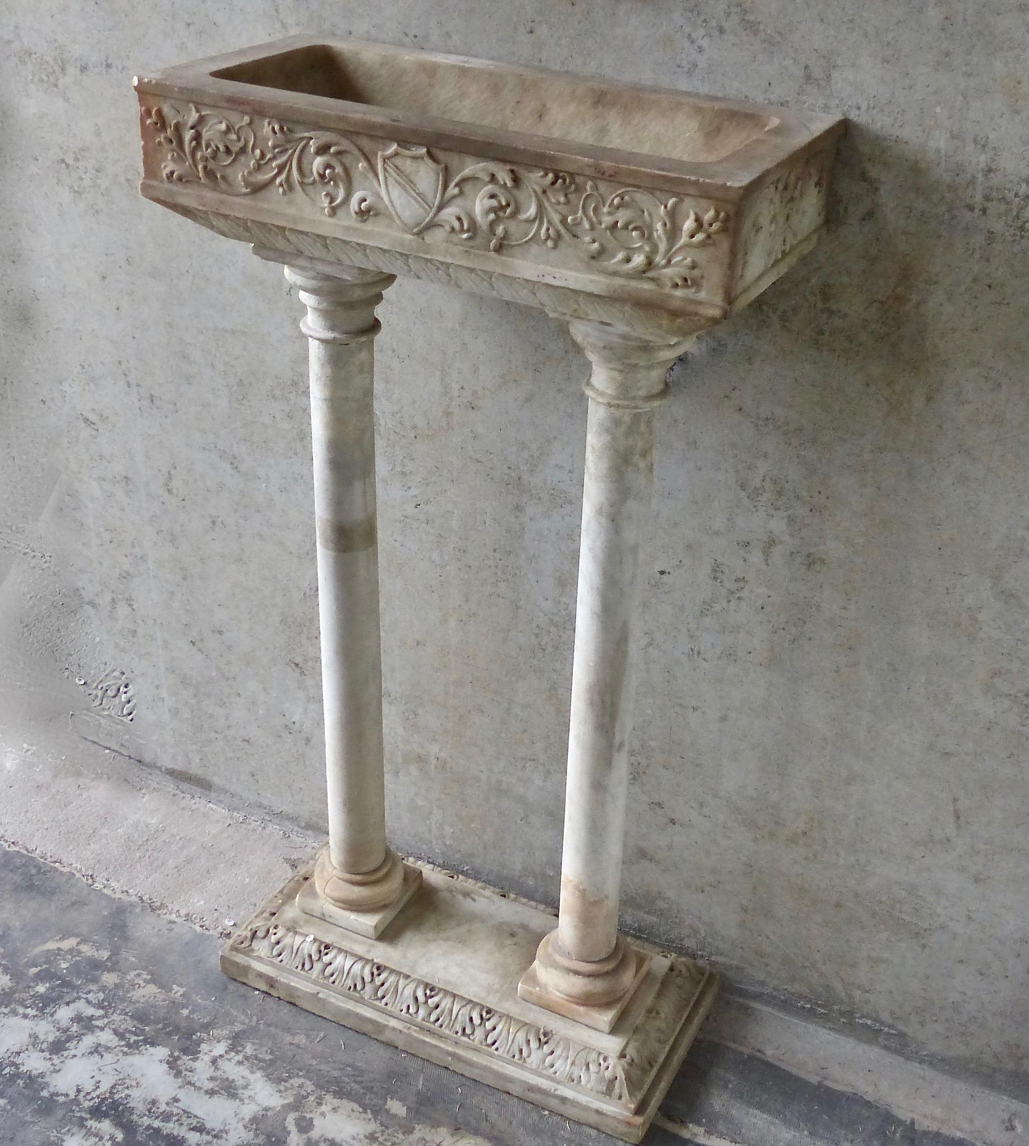 19th Century Hand Carved Marble Font Stand Base In Good Condition For Sale In Surrey, BC