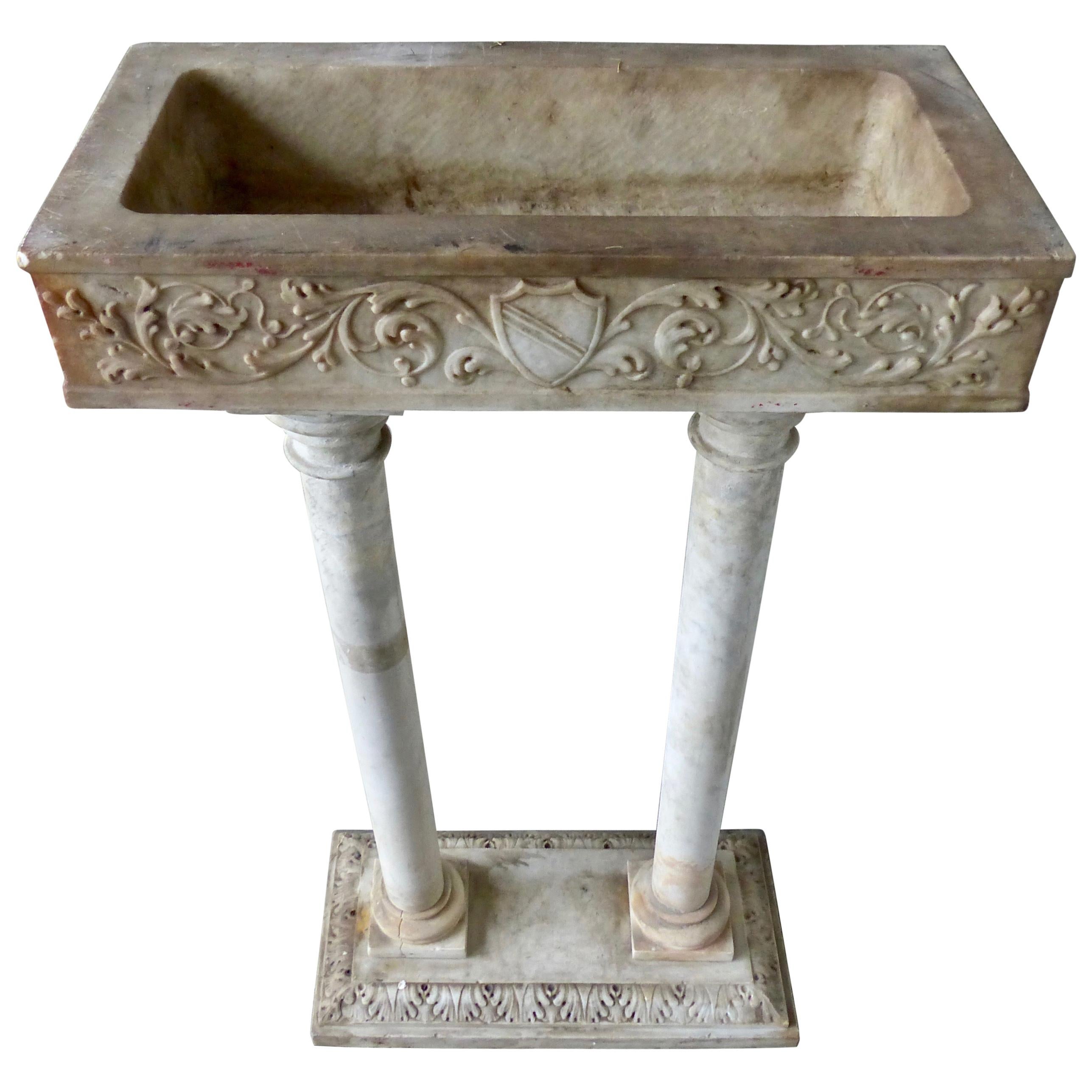 19th Century Hand Carved Marble Font Stand Base For Sale