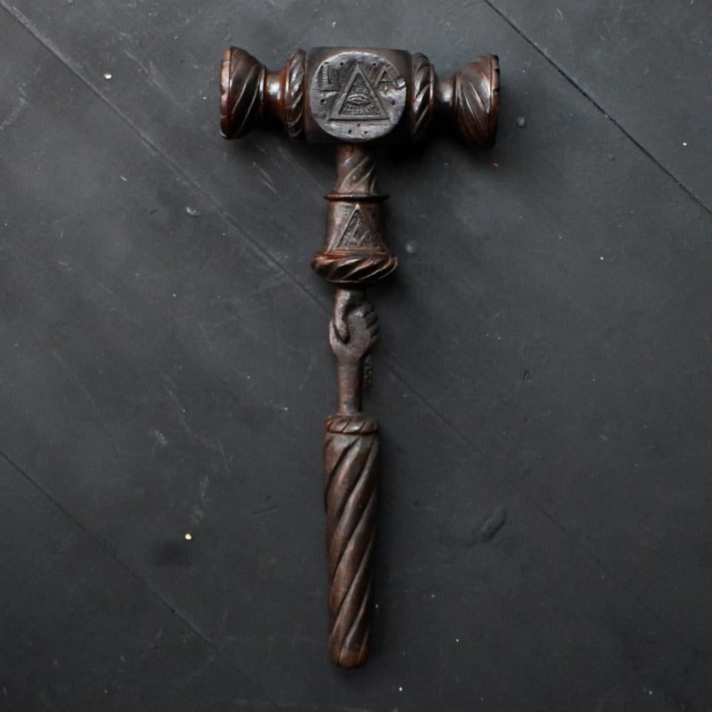 Wood 19th Century Hand Carved Masonic Gavel