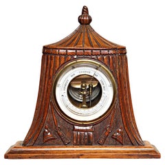 Barometer aus handgeschnitzter Eiche „Militär“ aus dem 19. Jahrhundert 