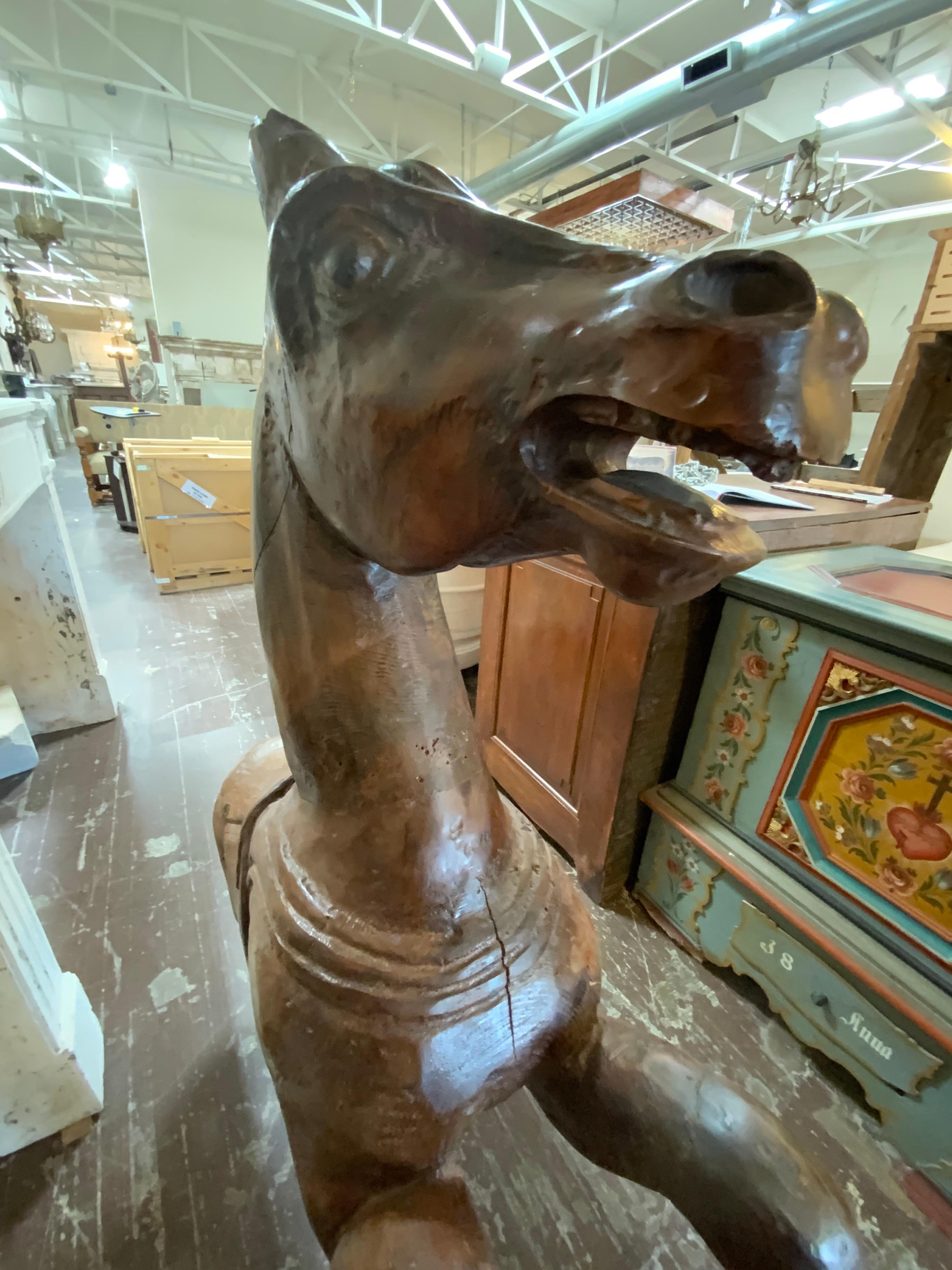 19th Century Hand-carved Oak Stallion In Good Condition For Sale In Dallas, TX