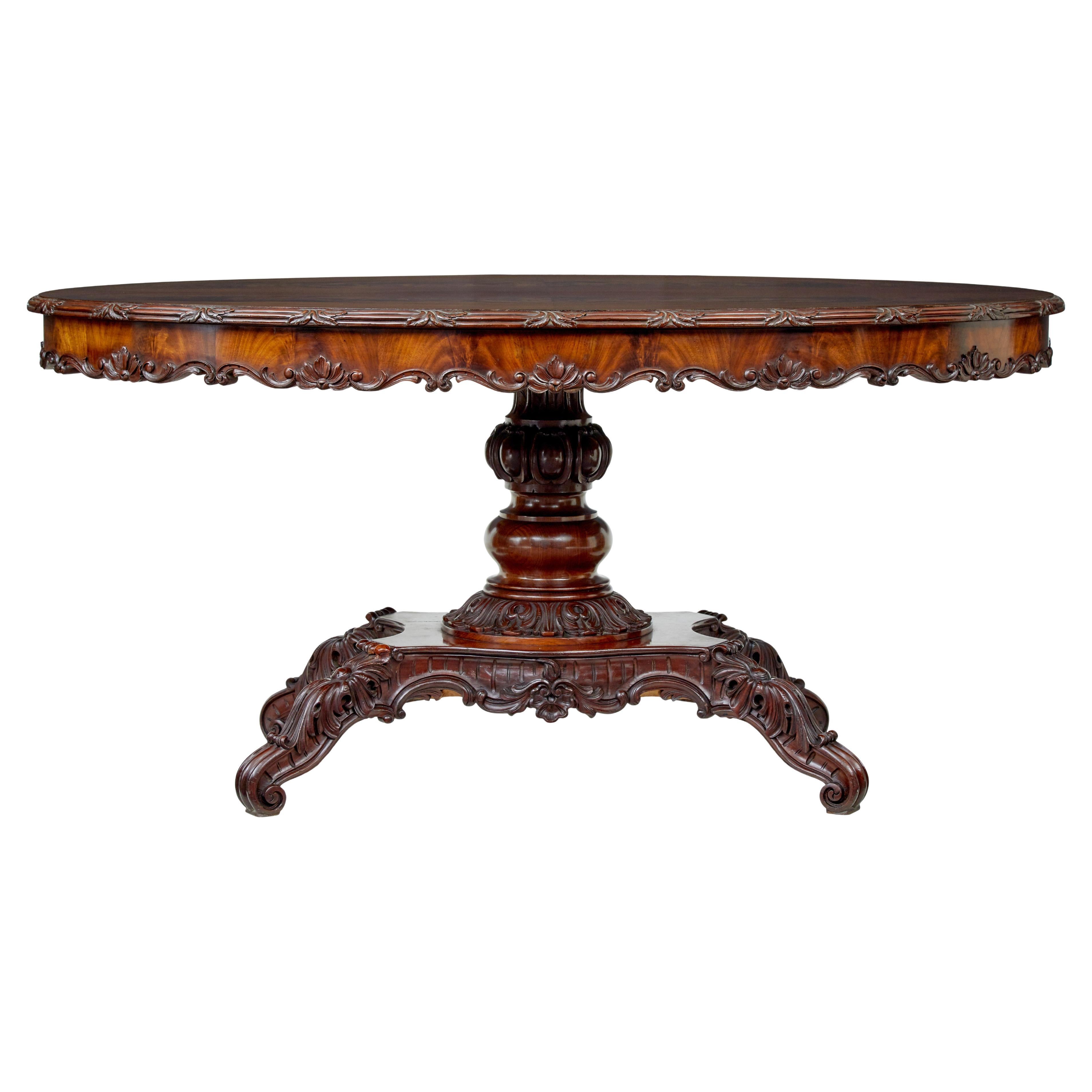 19th century hand carved oval center table