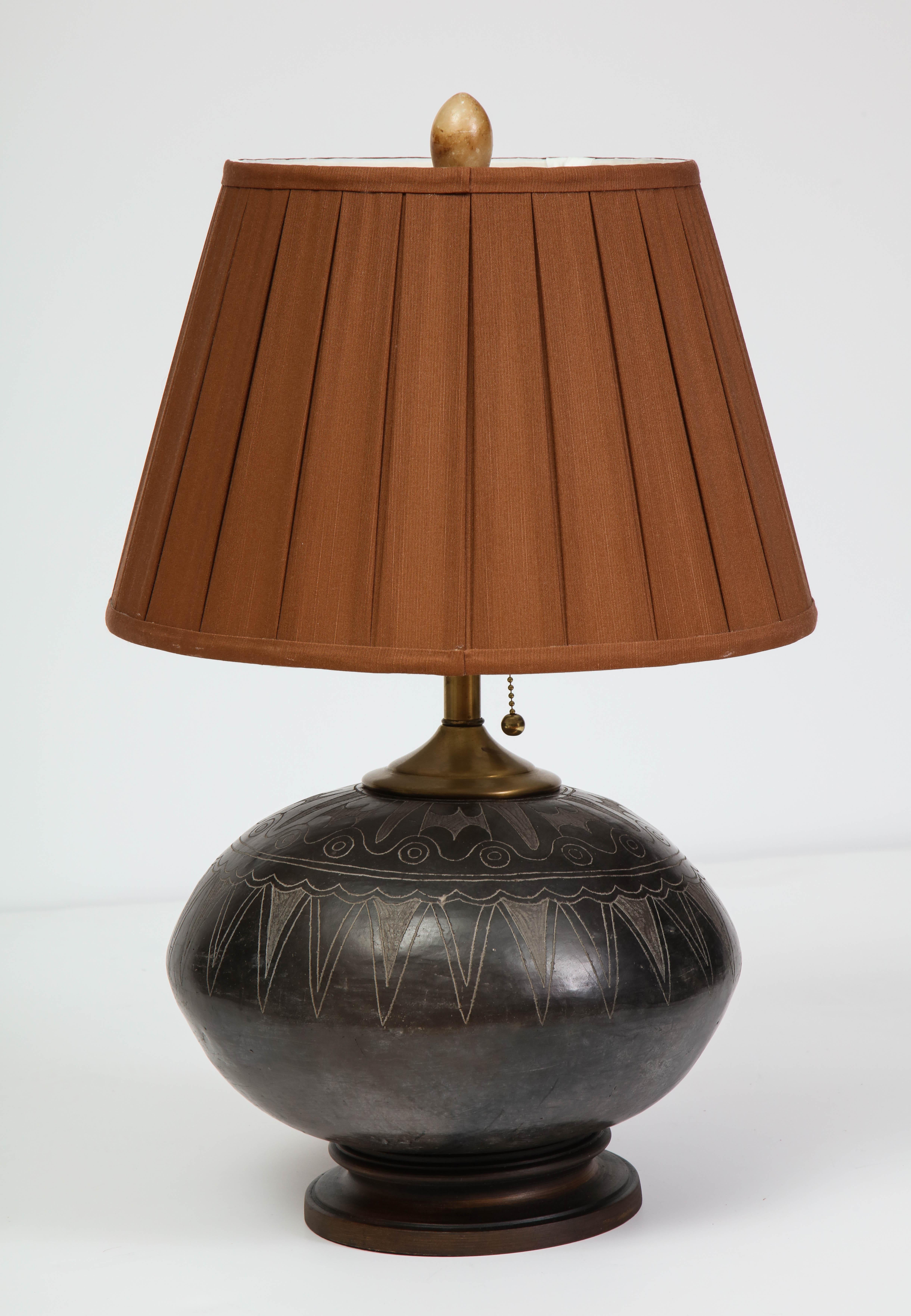 19th Century Hand Carved Peruvian Pottery Table Lamp 1