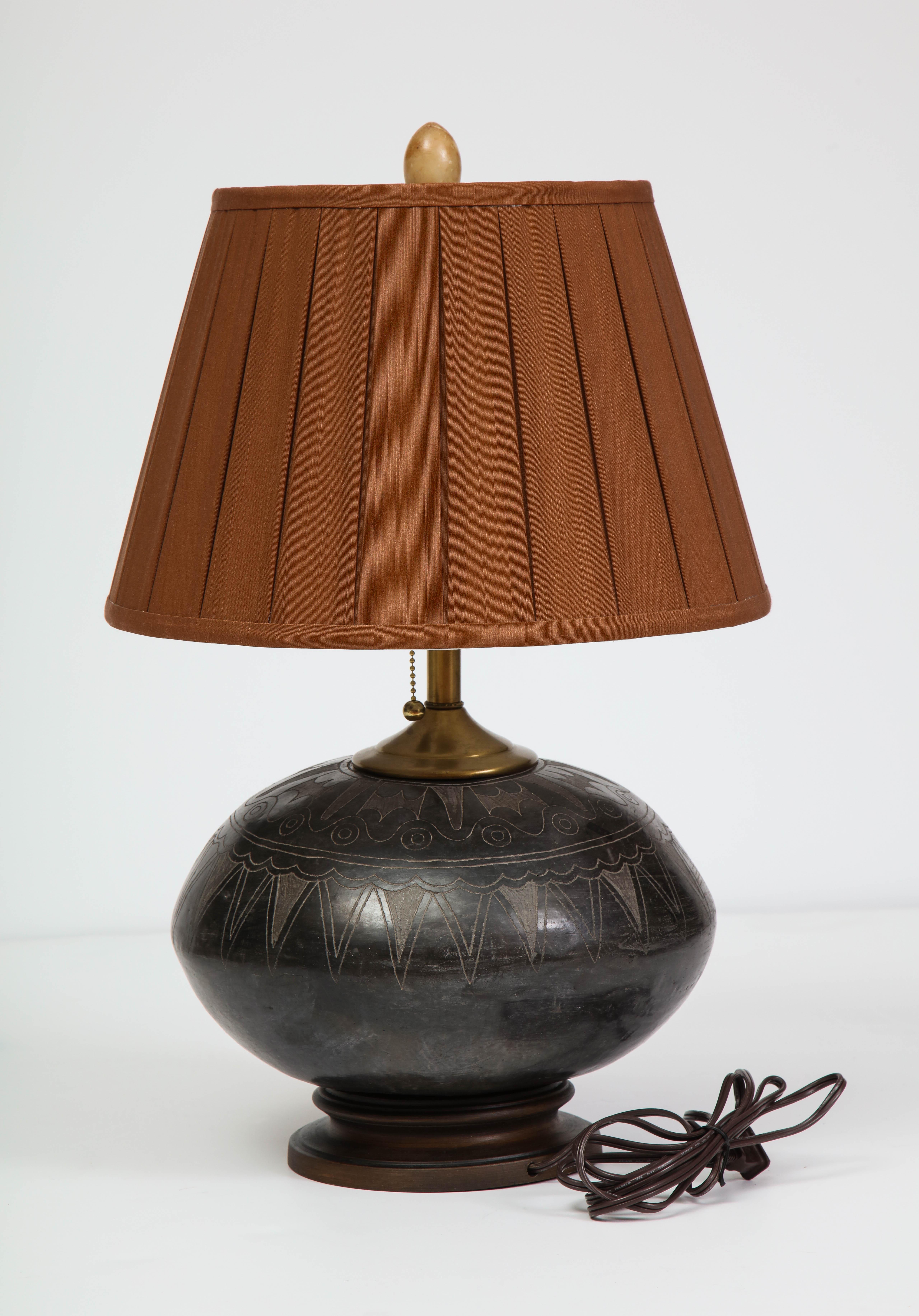 19th Century Hand Carved Peruvian Pottery Table Lamp 2