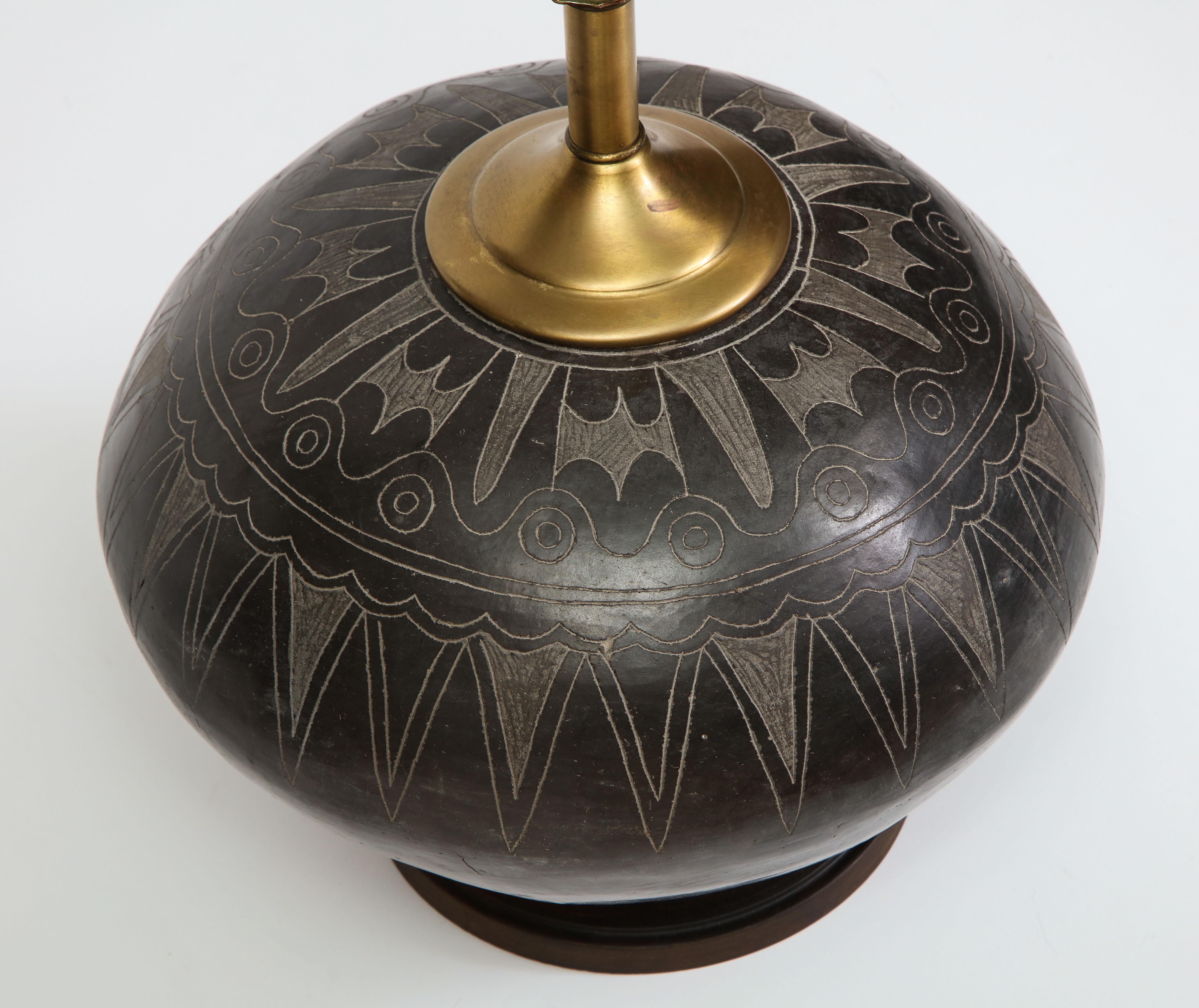 19th Century Hand Carved Peruvian Pottery Table Lamp 3