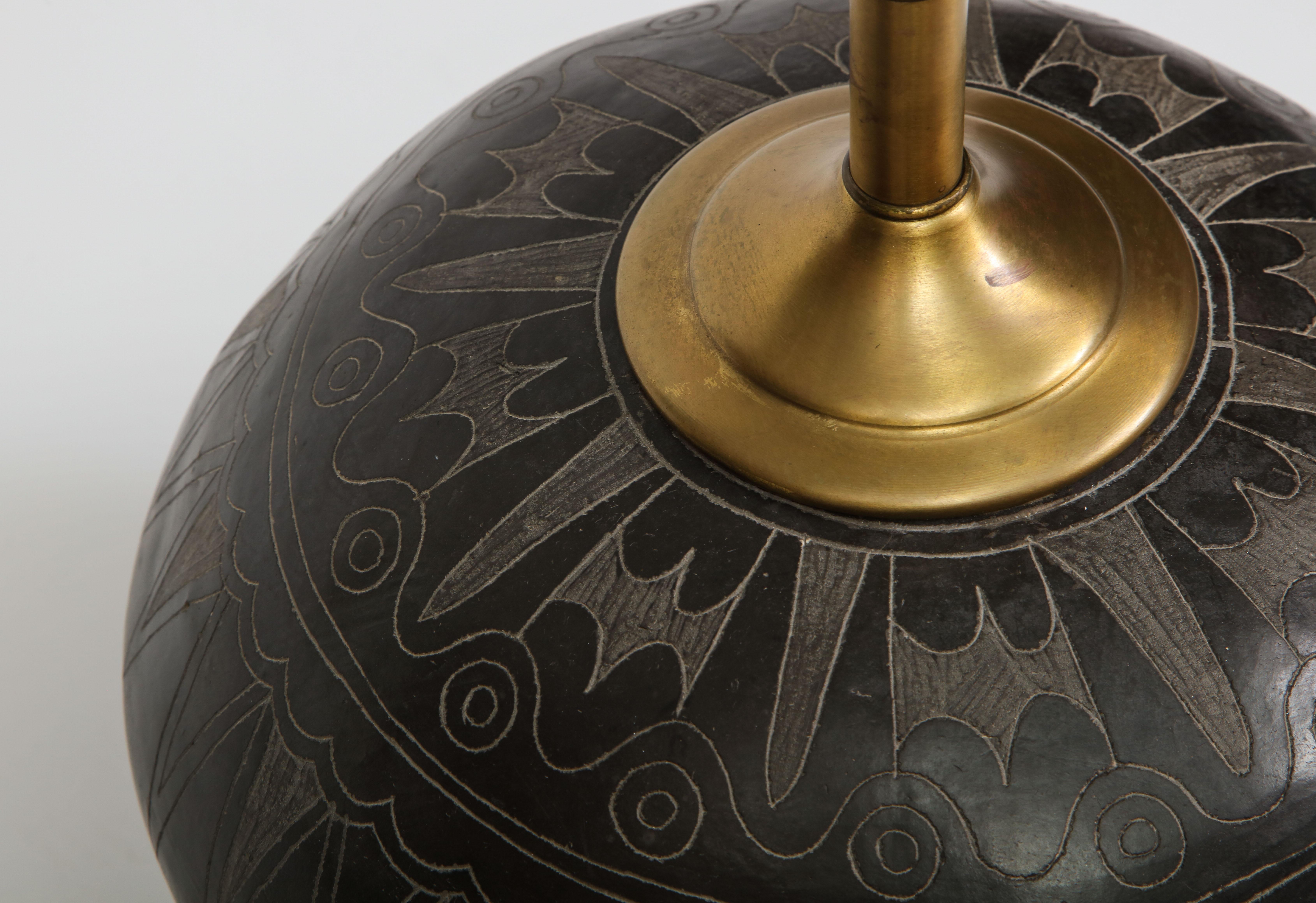 19th Century Hand Carved Peruvian Pottery Table Lamp 4
