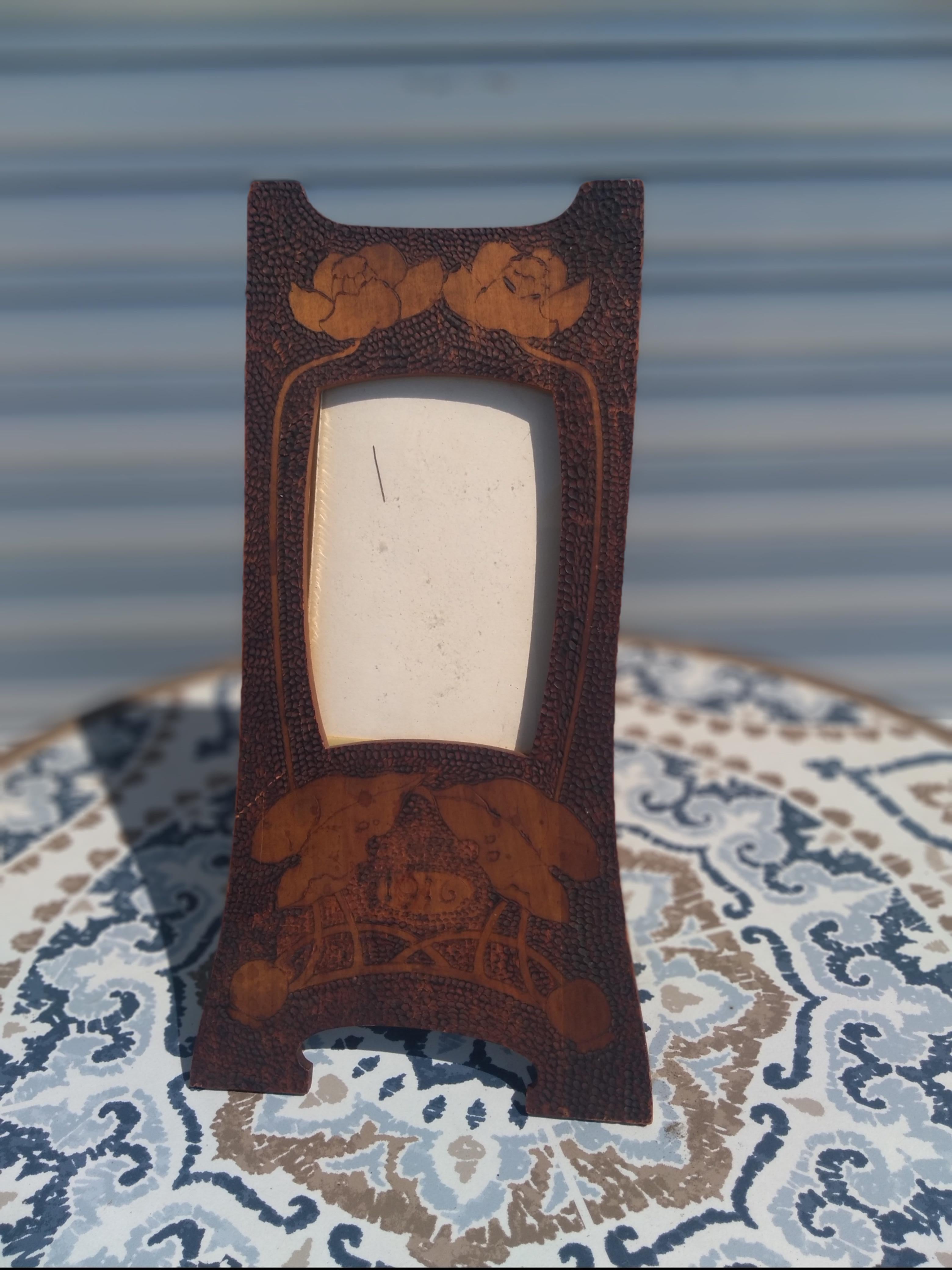 Wood 19th Century Art Nouveau Hand Carved Photo Picture Frame