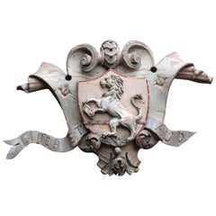 19th Century Hand Carved Pine Armorial Shield