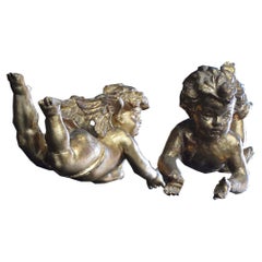 19th Century Hand Carved Pine Gold Gilt Putti Figures