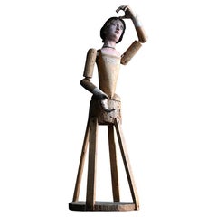 Figure féminine Santos italienne religieuse sculptée à la main du 19ème siècle