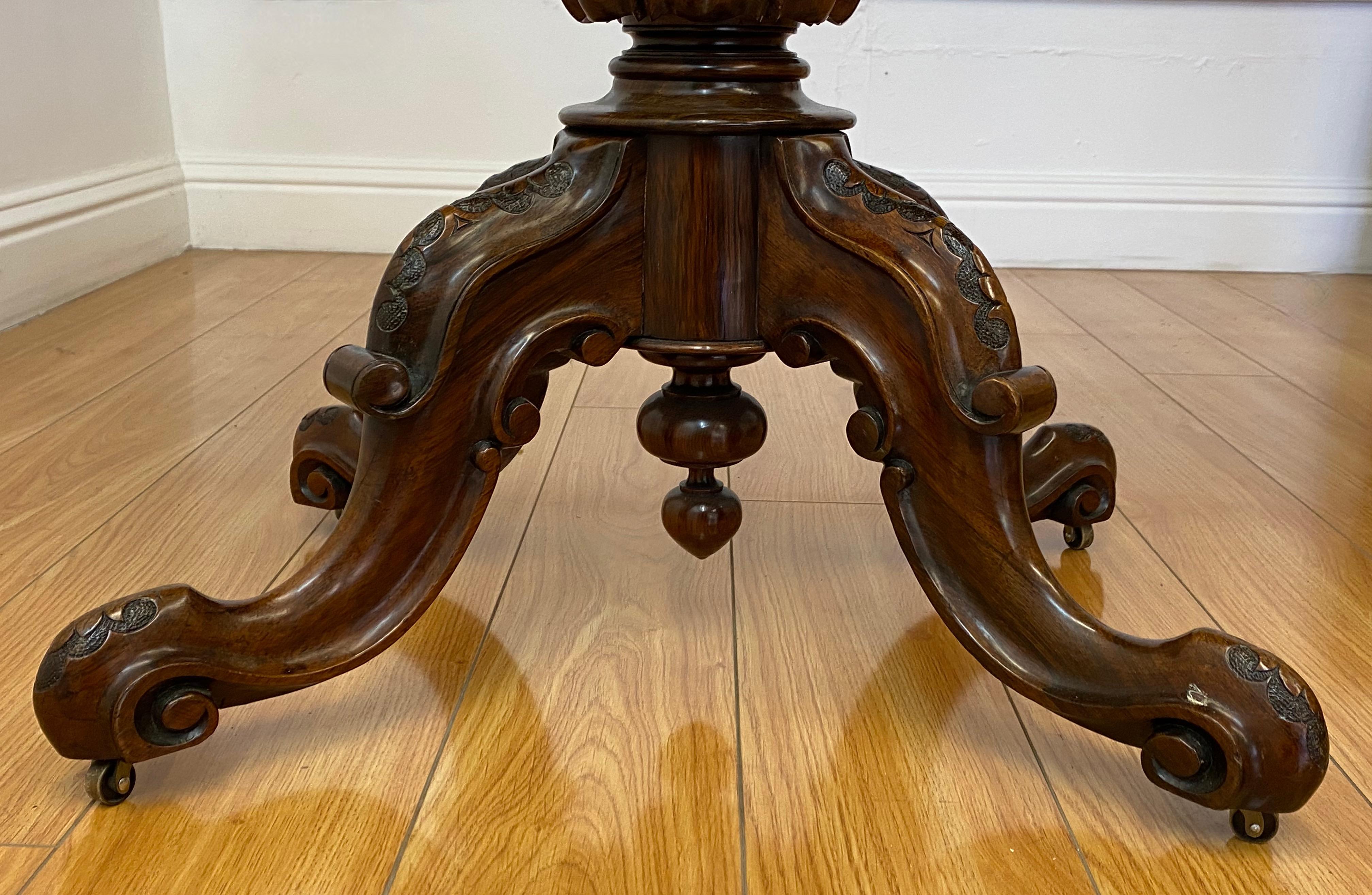 Hand-Carved 19th Century Hand Carved Rosewood Console / Games Table C.1880 For Sale