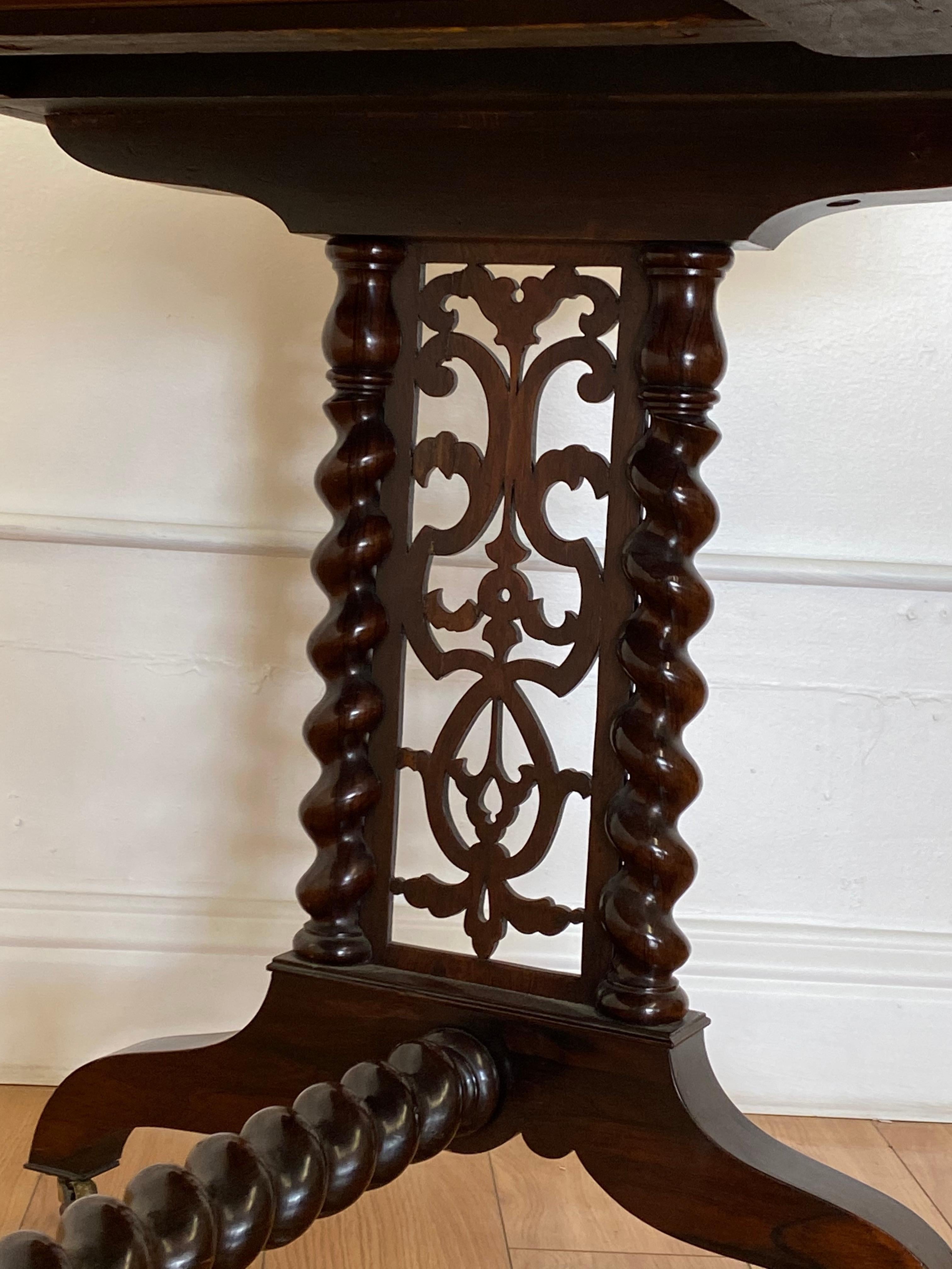 19th Century Hand Carved Rosewood Desk W/Barley Twist Legs & Trestle Base 6