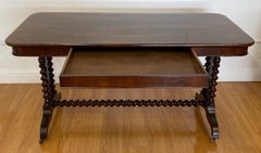 19th Century Hand Carved Rosewood Desk W/Barley Twist Legs & Trestle Base