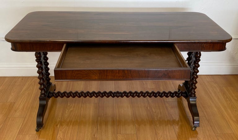 19th century hand carved rosewood desk w/barley twist legs & trestle base

Outstanding hand carved custom made rosewood desk w/ full length drawer

The quality of the desk cannot be overstated - Simply the best!

Measures: 57