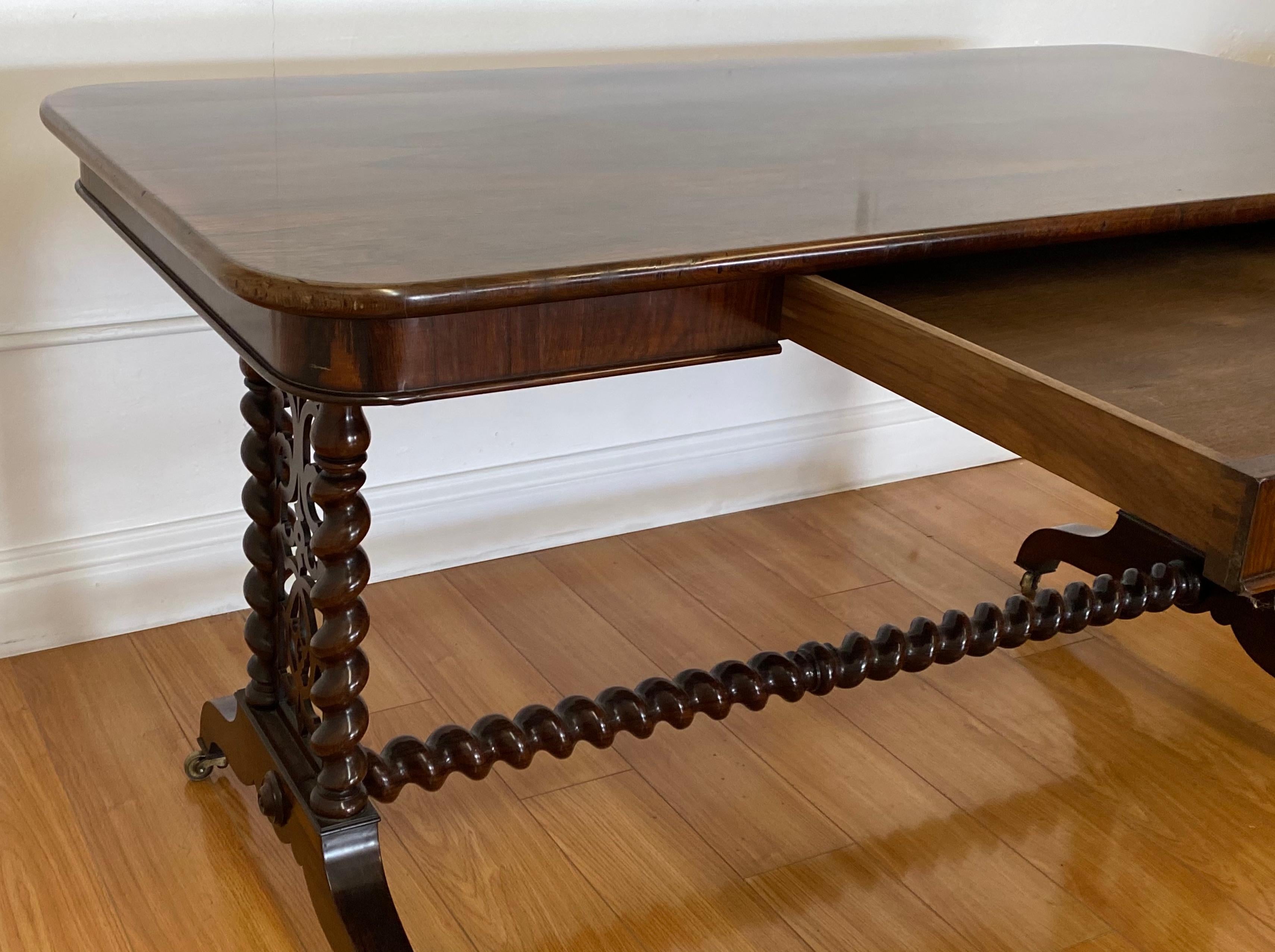 Hand-Carved 19th Century Hand Carved Rosewood Desk W/Barley Twist Legs & Trestle Base