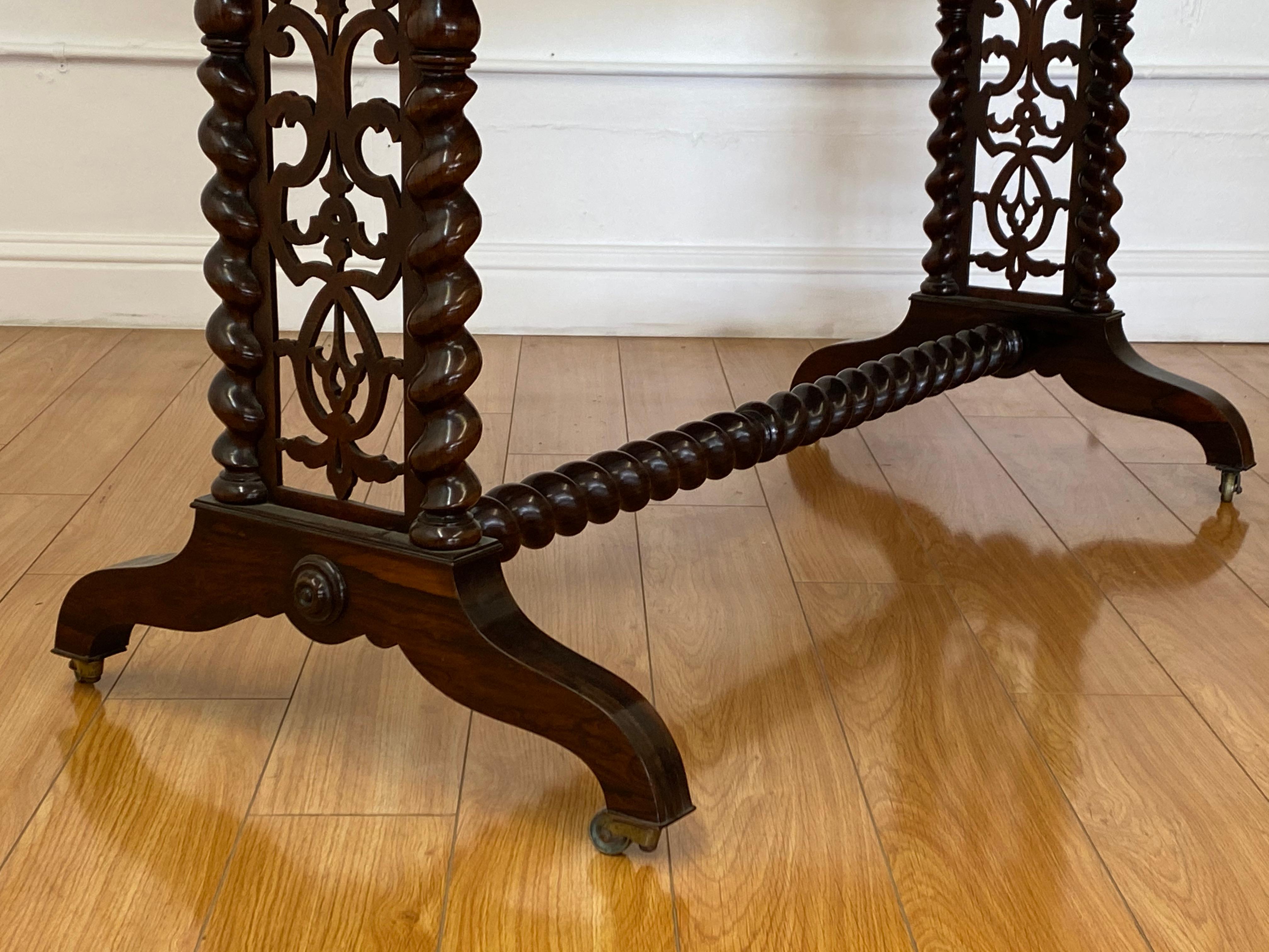 19th Century Hand Carved Rosewood Desk W/Barley Twist Legs & Trestle Base 1
