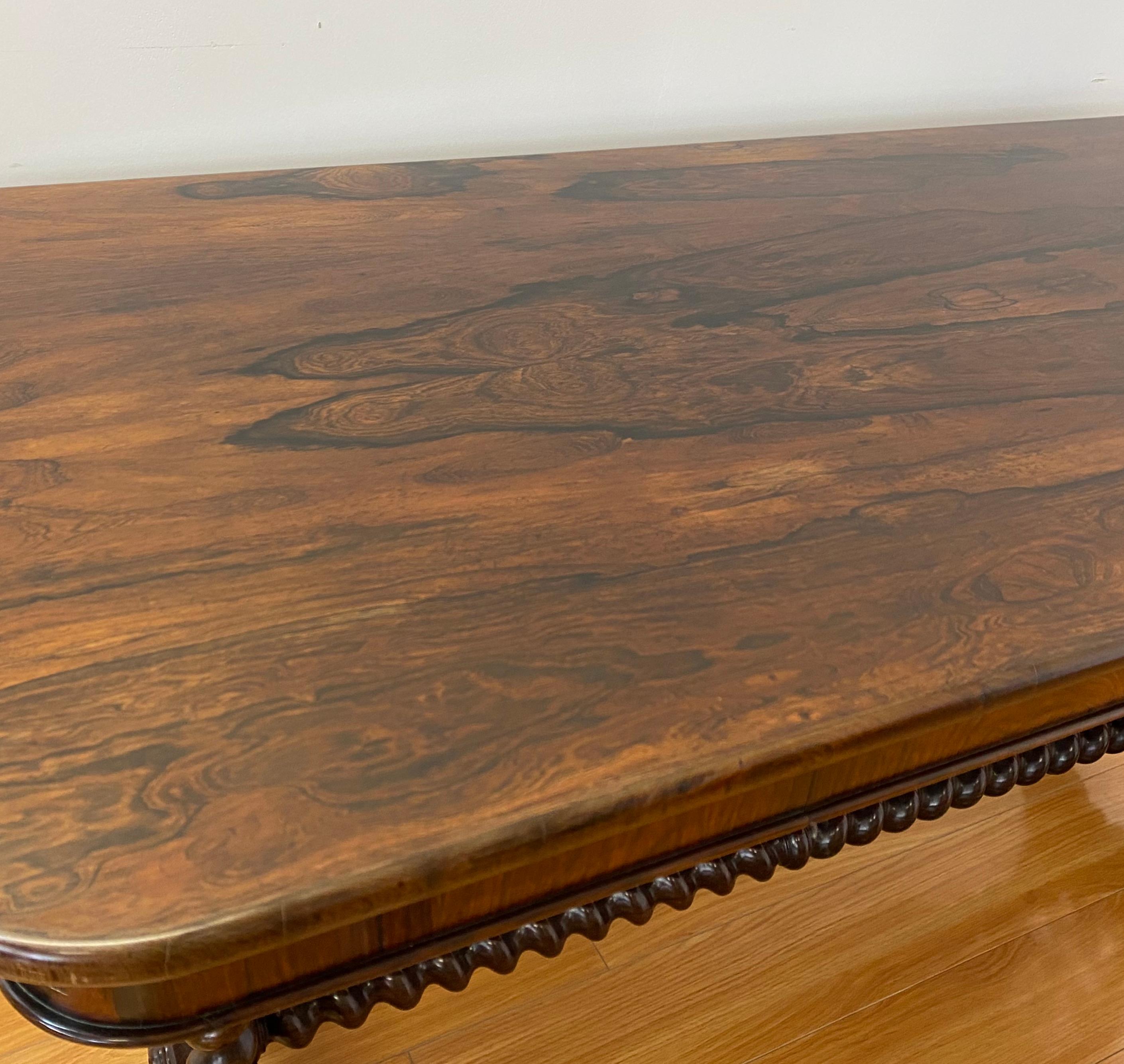 19th Century Hand Carved Rosewood Desk W/Barley Twist Legs & Trestle Base 4