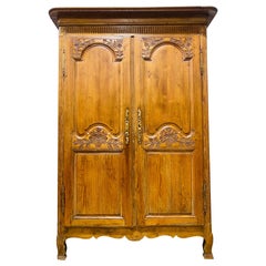 19th century hand carved Scandinavian rustic Pine armoire