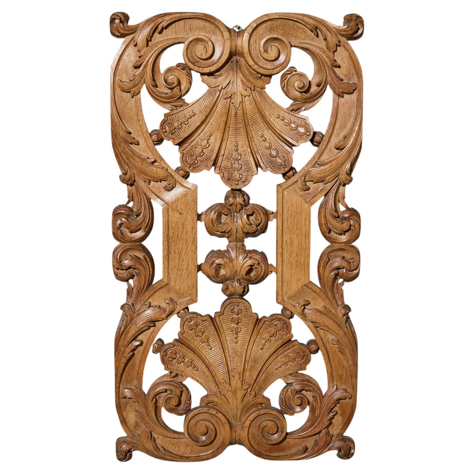 19th Century Hand Carved Scrolling Oak Decorative Panel