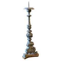 19th Century Hand-Carved Silvered Wood Italian Torchere