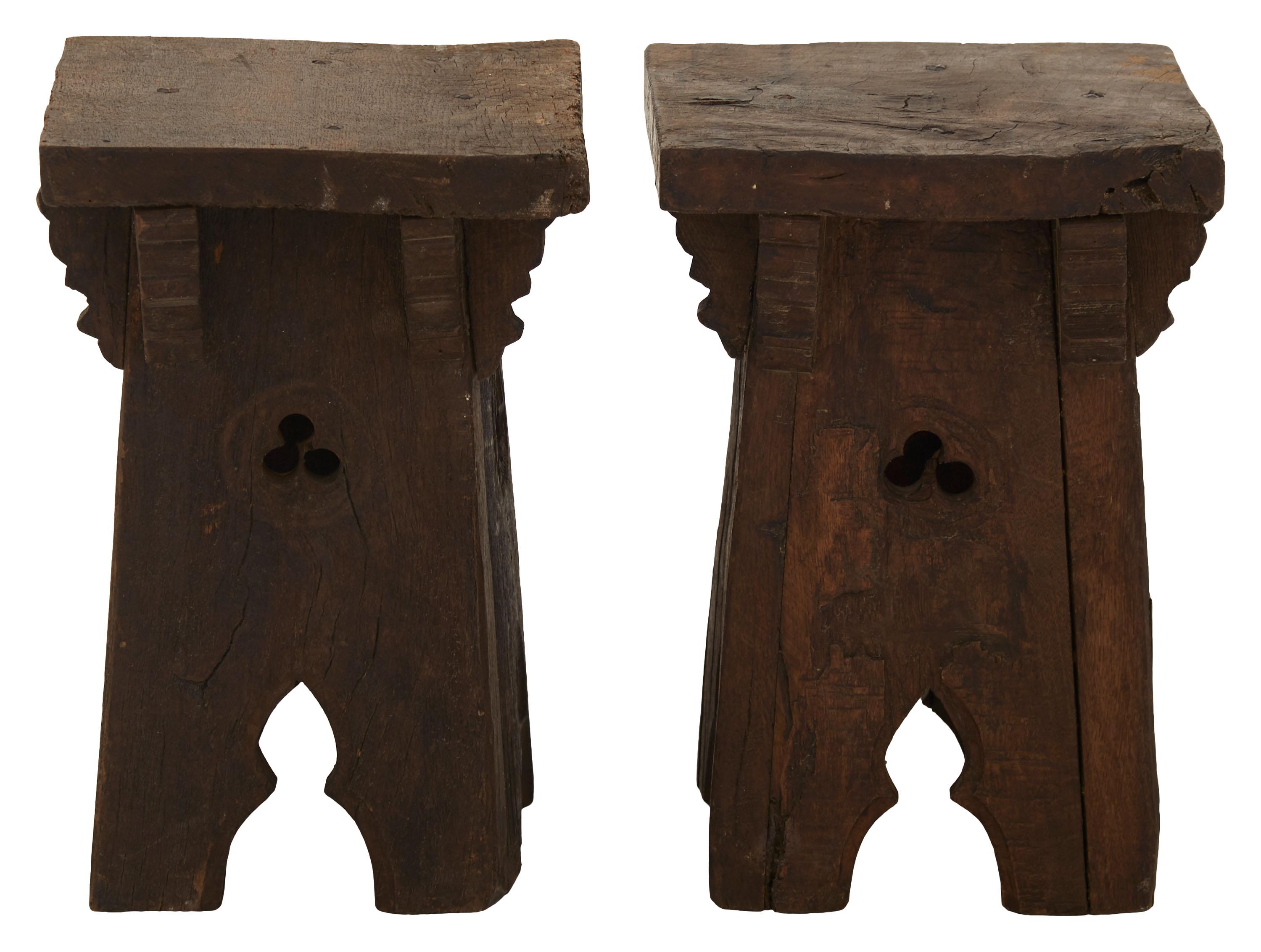 19th Century Hand Carved Spanish Gothic Stool In Good Condition In Chicago, IL