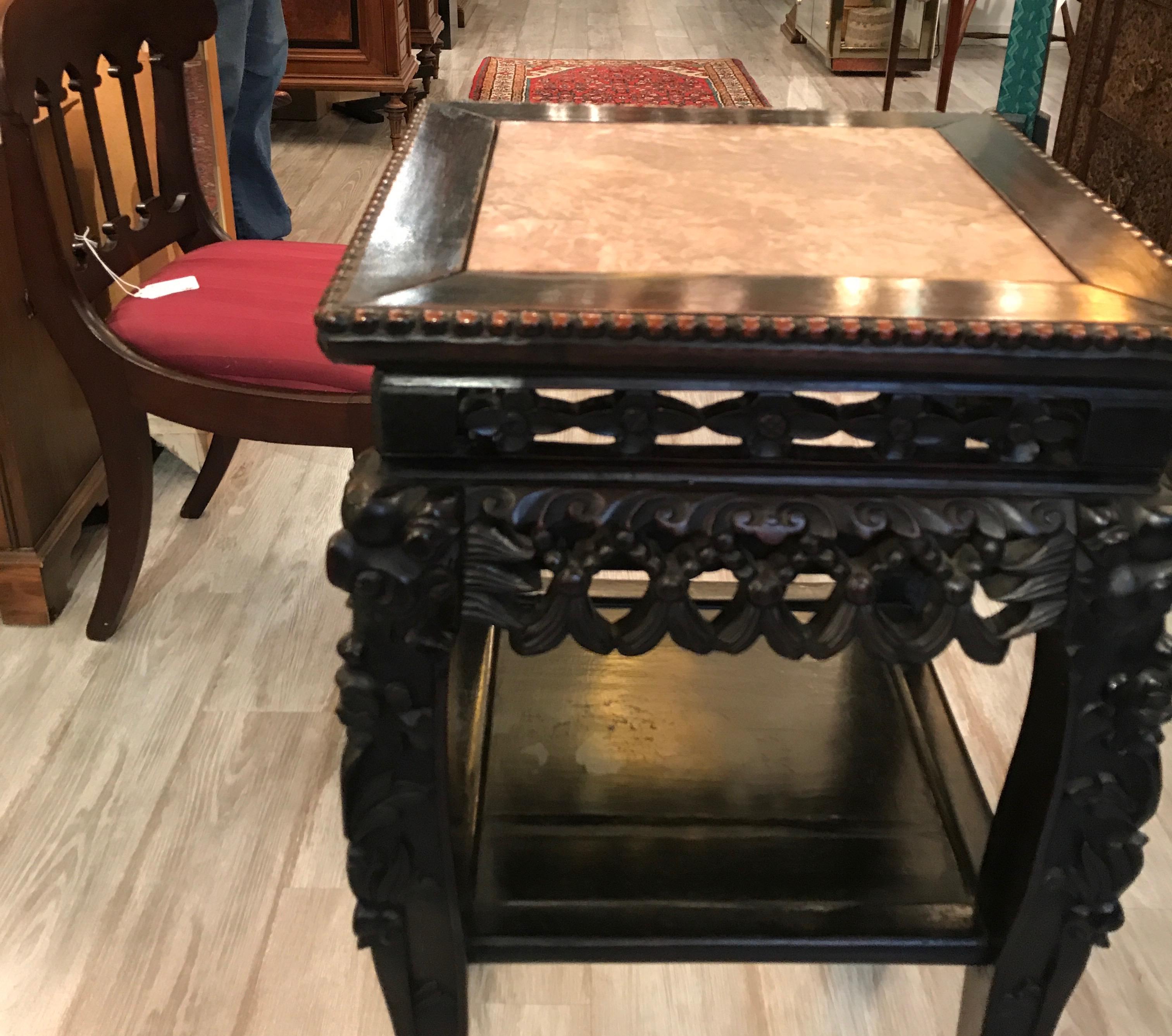 Chinese Export 19th Century Hand Carved Stand with Marble Top For Sale