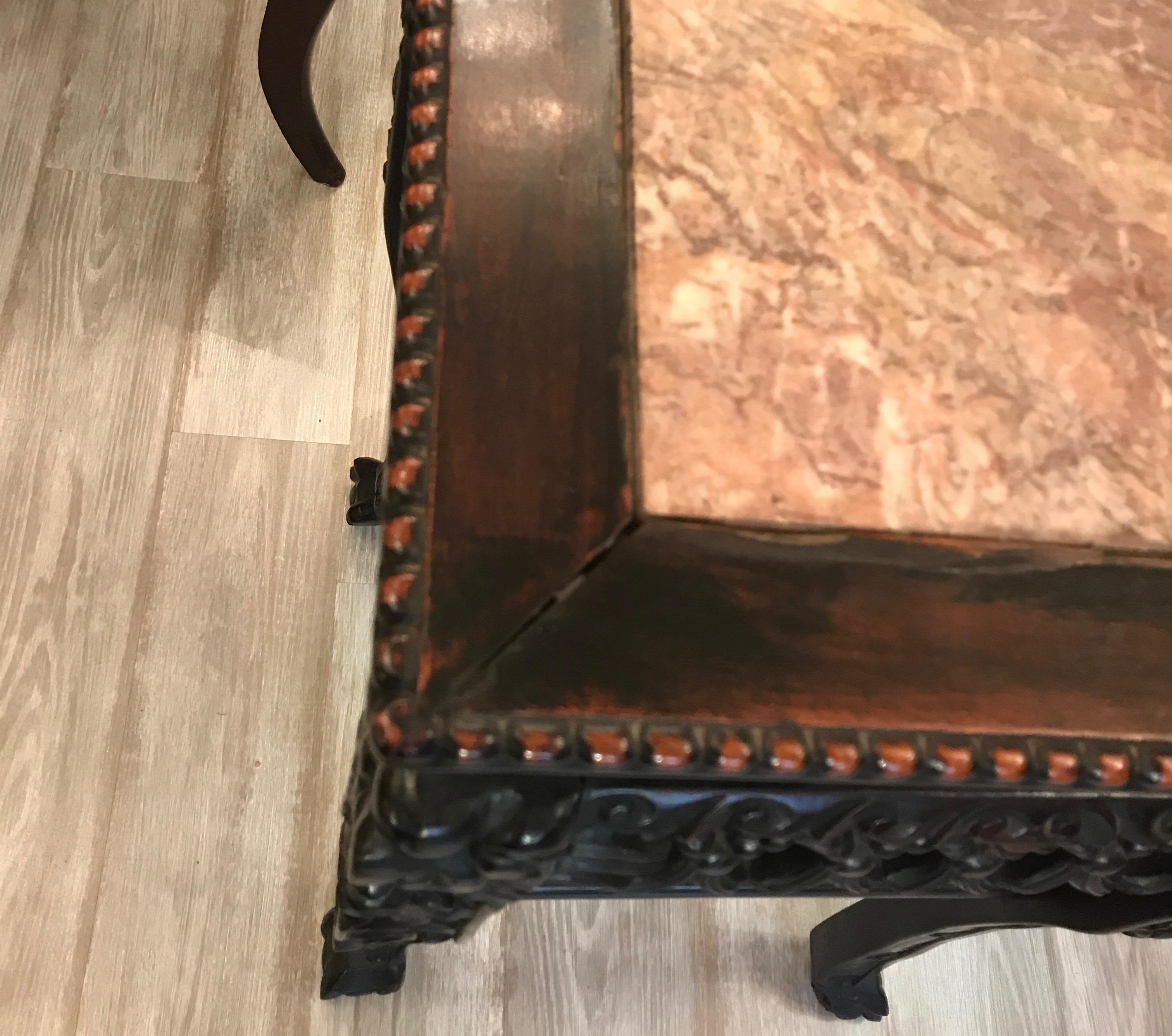 Chinese 19th Century Hand Carved Stand with Marble Top For Sale