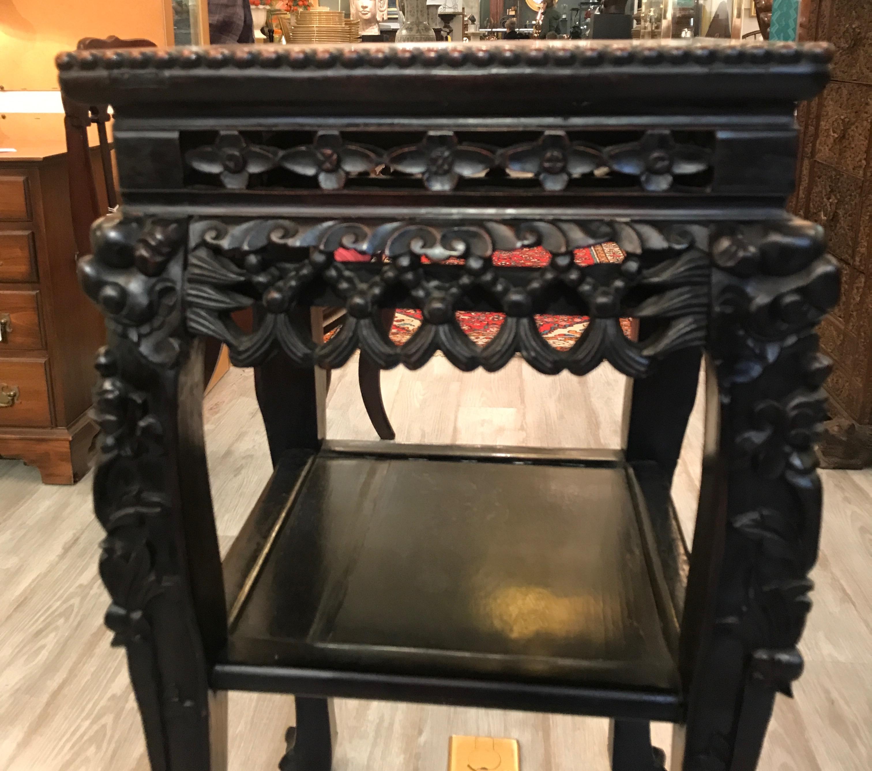 Hardwood 19th Century Hand Carved Stand with Marble Top For Sale
