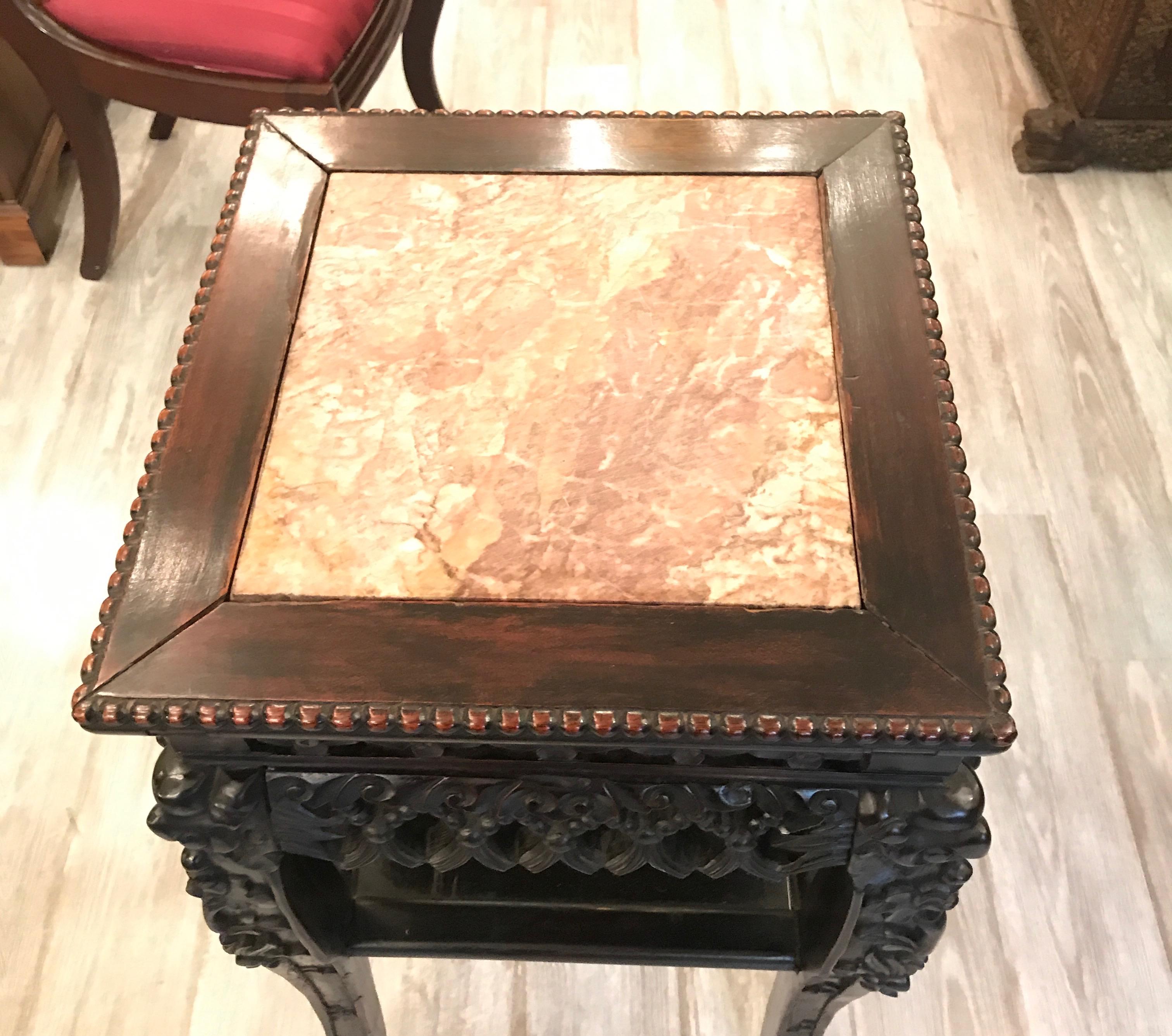 19th Century Hand Carved Stand with Marble Top For Sale 2
