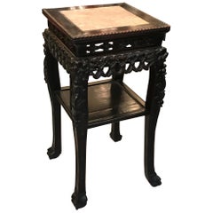 19th Century Hand Carved Stand with Marble Top
